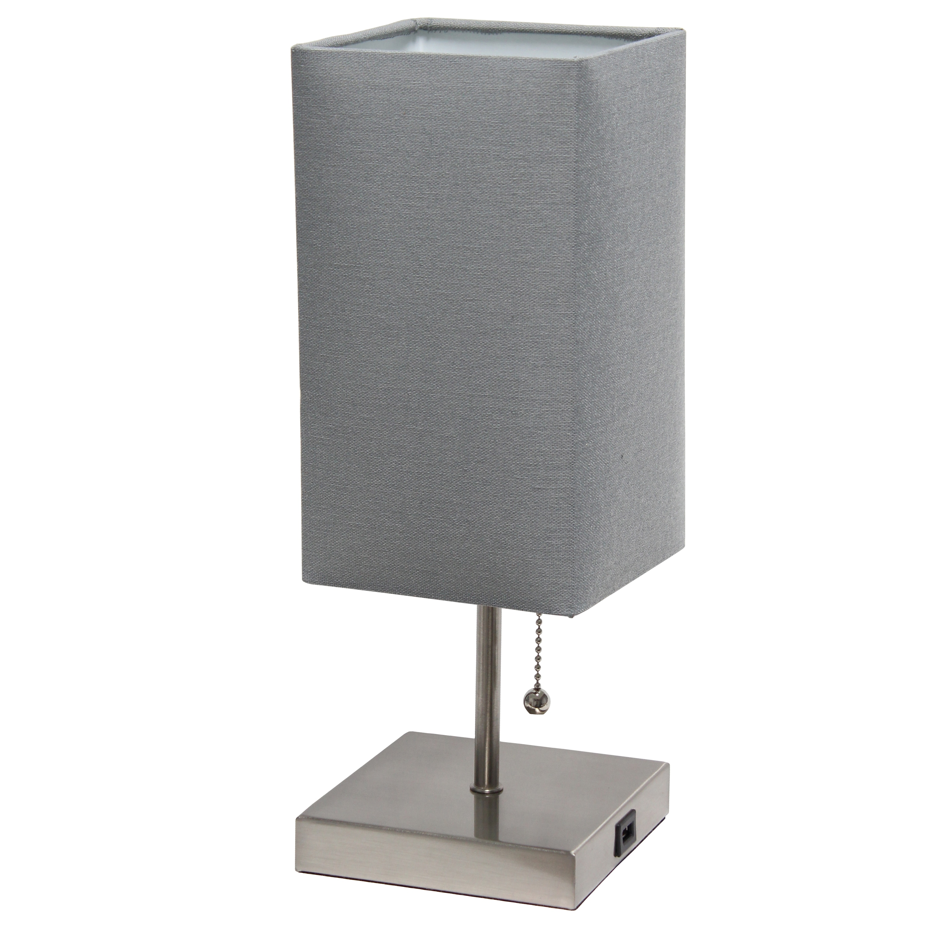 Simple Designs LT6001-GRY 14.25-in Gray Shade/Brushed Nickel Base LED Pull-chain Table Lamp with Fabric Shade