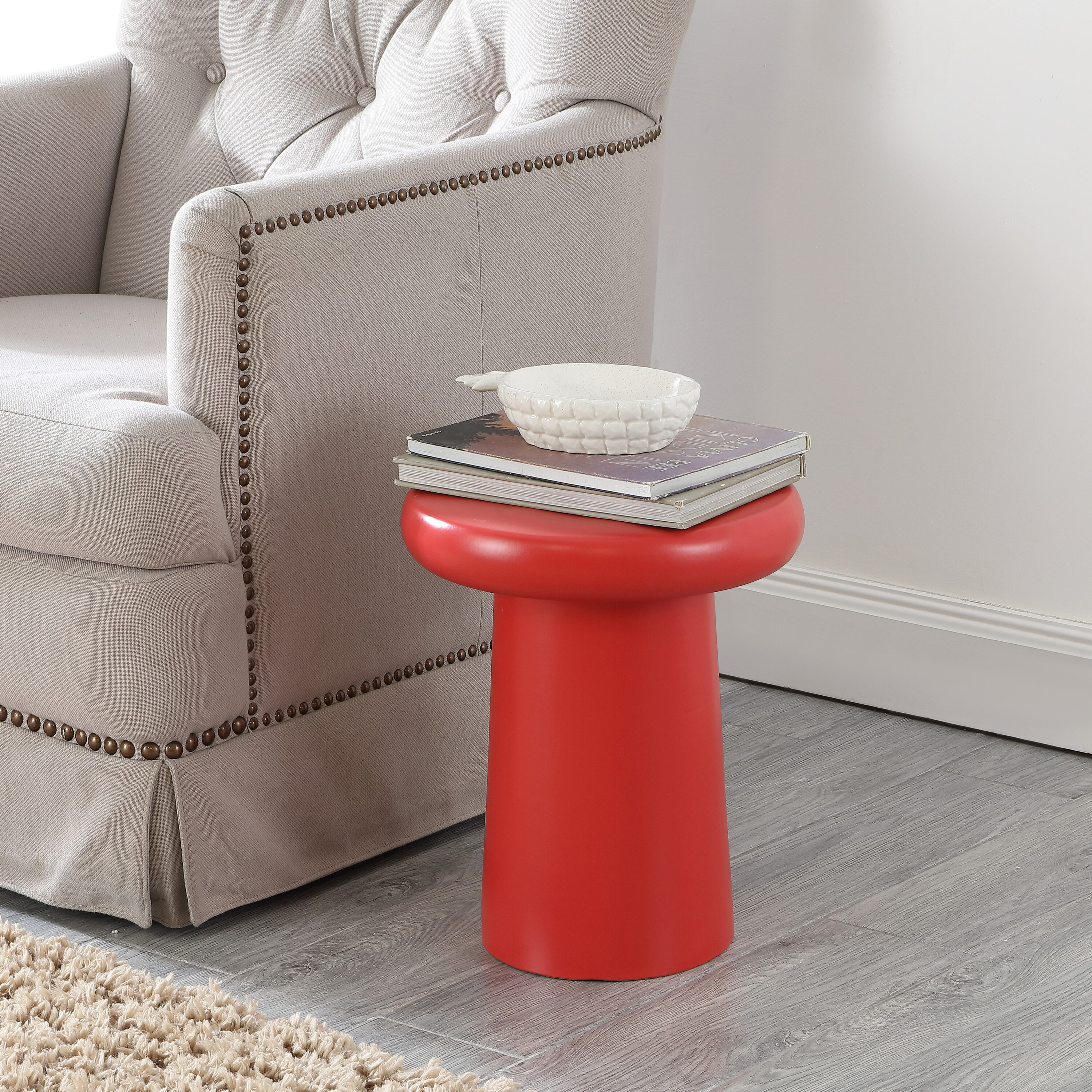  Noldita 15.75 Inch Bright Red Ceramic Garden Stool