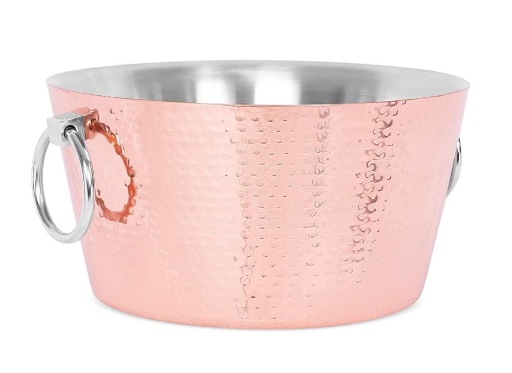 2L Ice Bucket Container With Tongs And Lid Stainless Steel Double Wall Copper 