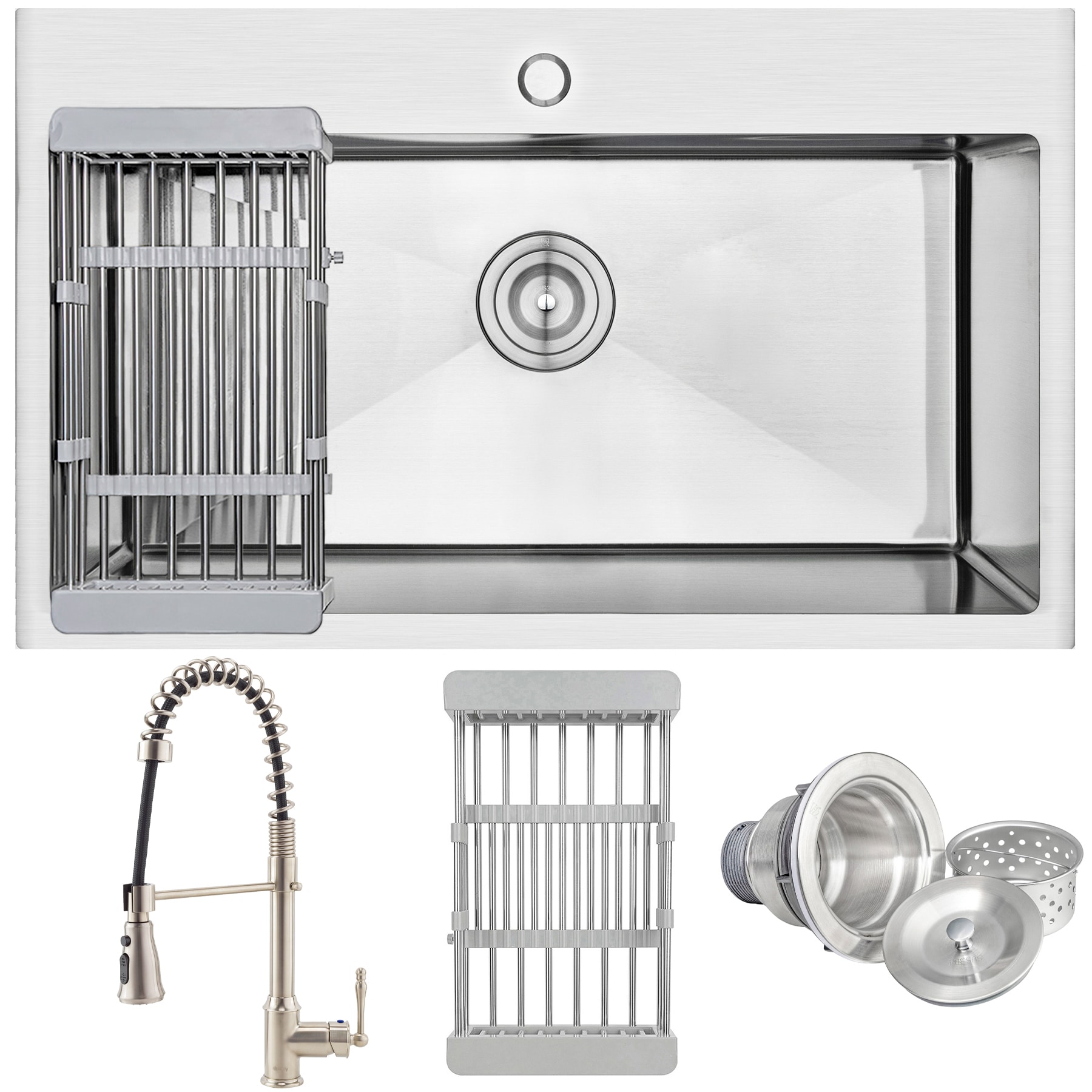 AKDY KS0355 Drop-in 30-in x 18-in Stainless steel Single bowl Kitchen Sink All-in-One Kit