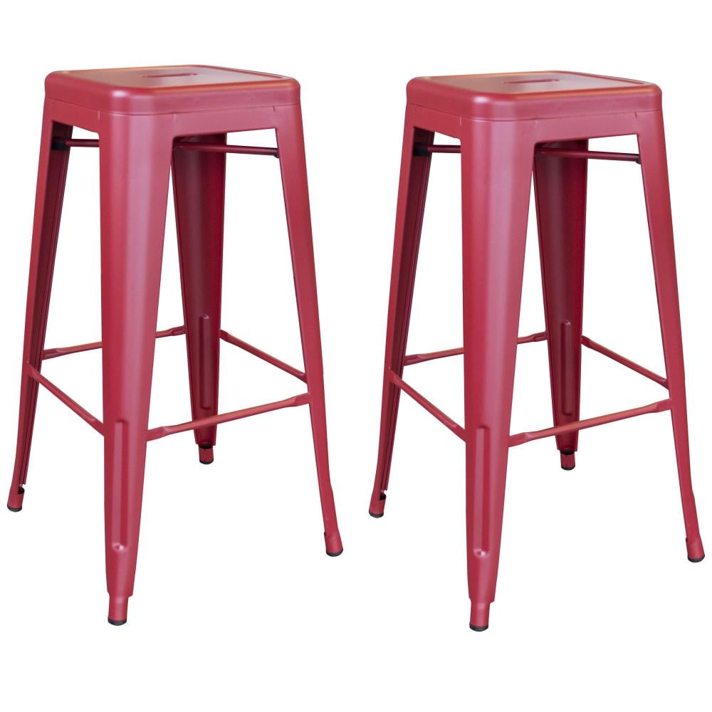 Red 30" Zinc Metal Indoor/Outdoor Bar Stools - Set of 2