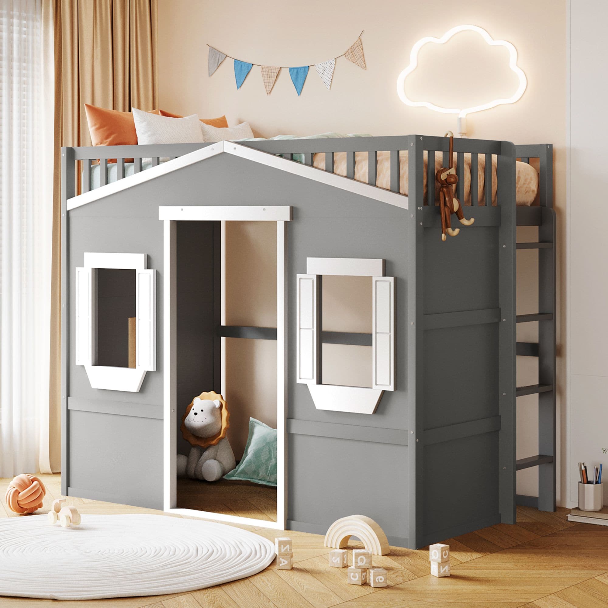Yiekholo LL-1788AAN Gray+White Twin loft Bunk Bed