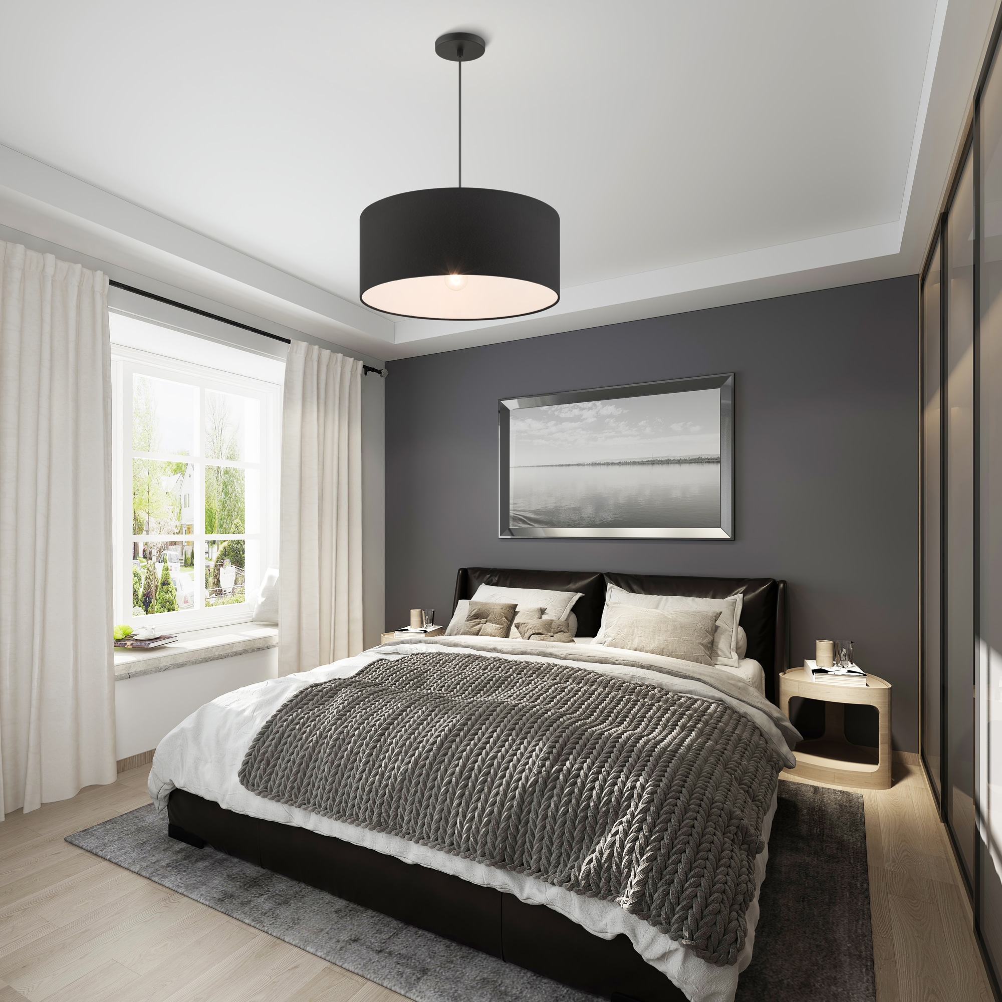 Bainbridge Matte Black Nickel 3-Light LED Drum Pendant
