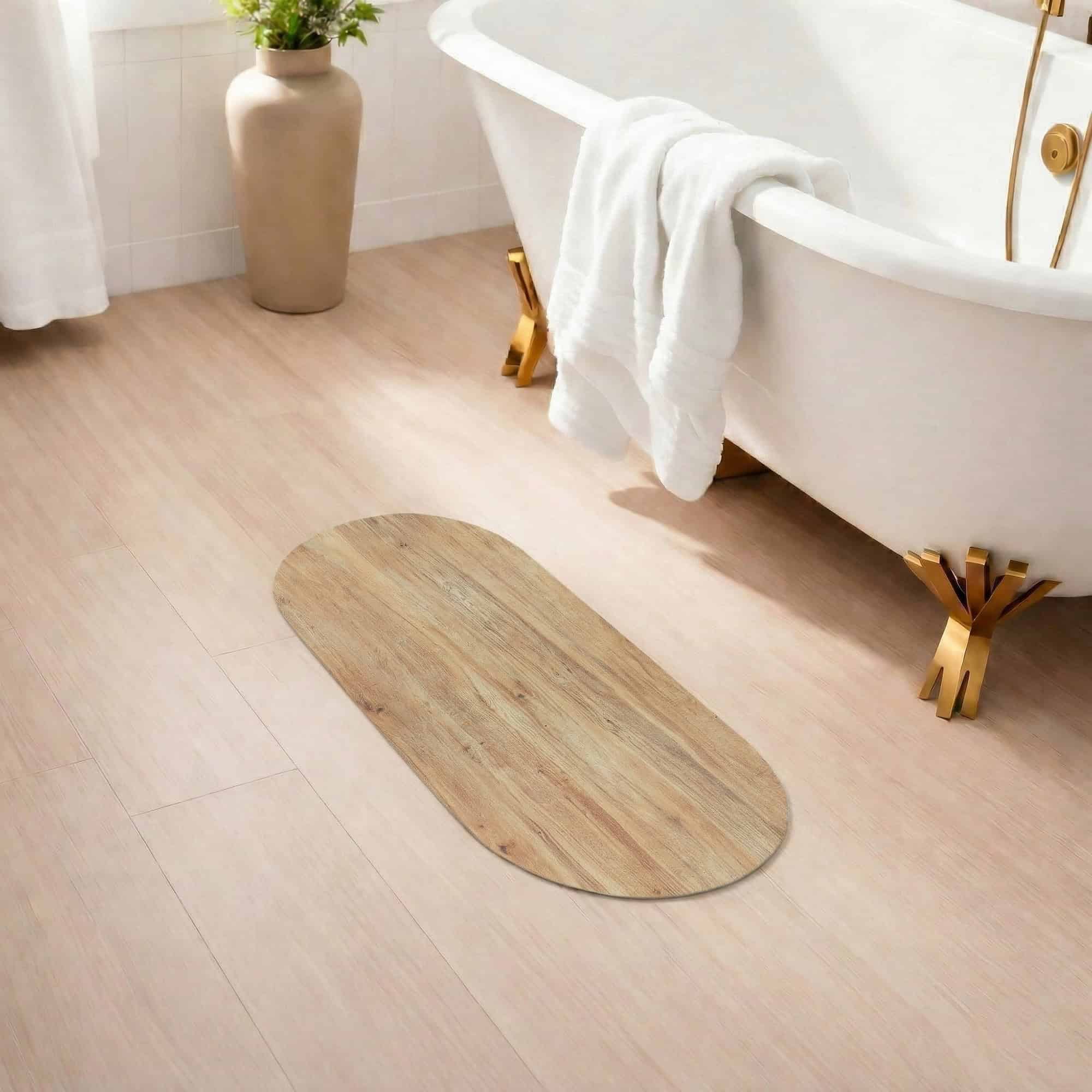 EVIDECO FRENCH HOME GOODS 7611815 18 x 40-in Oak Wood Bath Mat Runner Non Slip Absorbent Oval Long Bathroom Rug