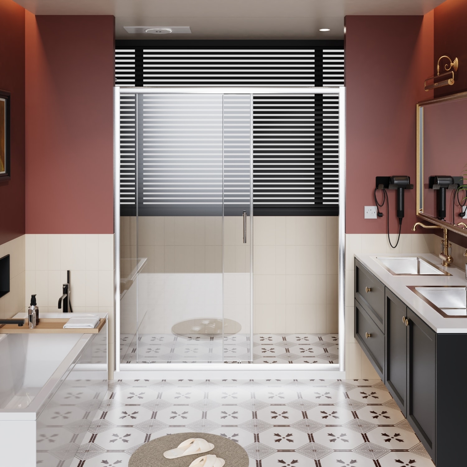 Wooakway 60 in W x 72 in H Chrome Single Sliding Shower Door 1/5 inch Thick Clear Tempered Glass with Stainless Steel Handle