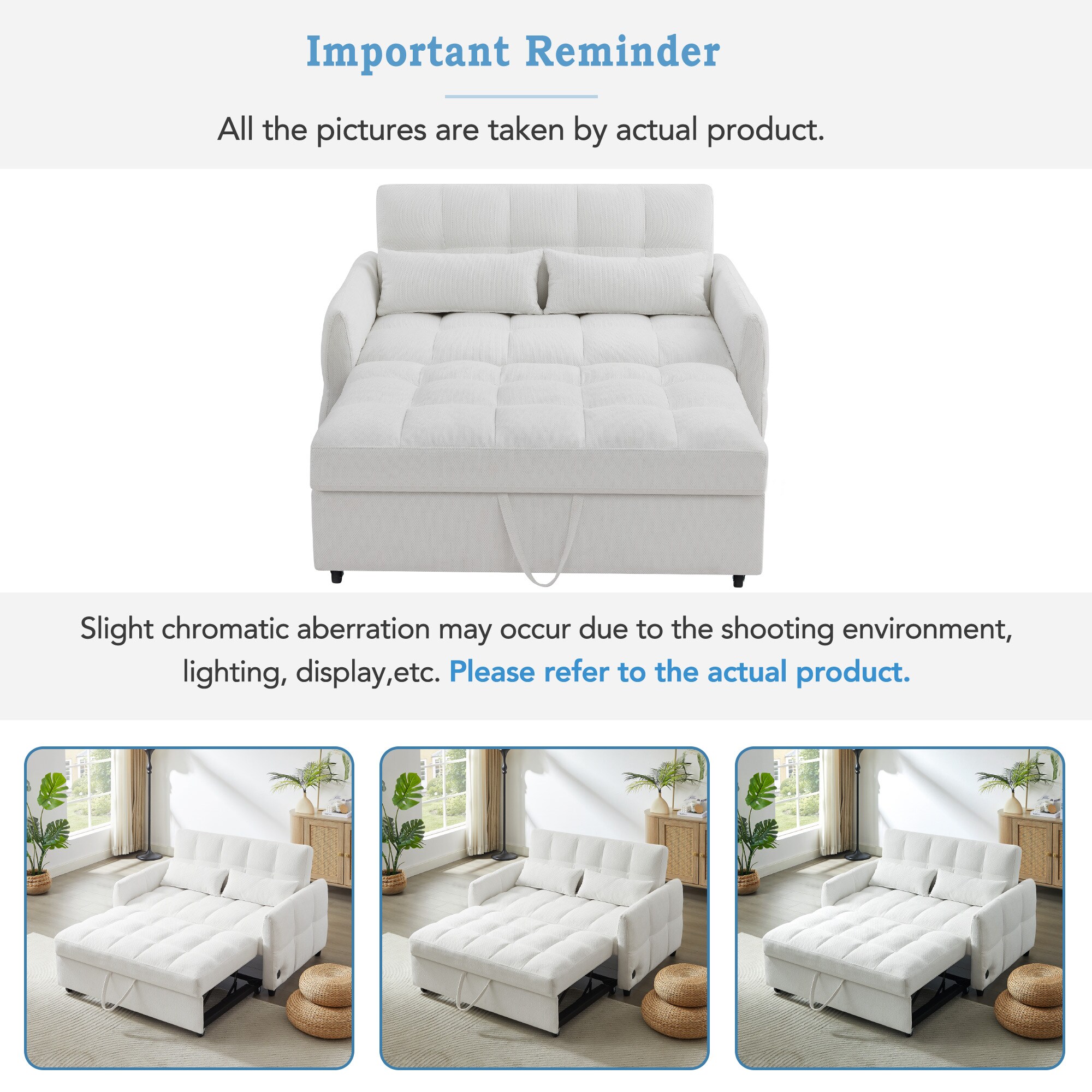 LOVMOR 52 Inch Loveseat Sofa Pull Out Bed Tufted Adjustable Backrest 3 ...