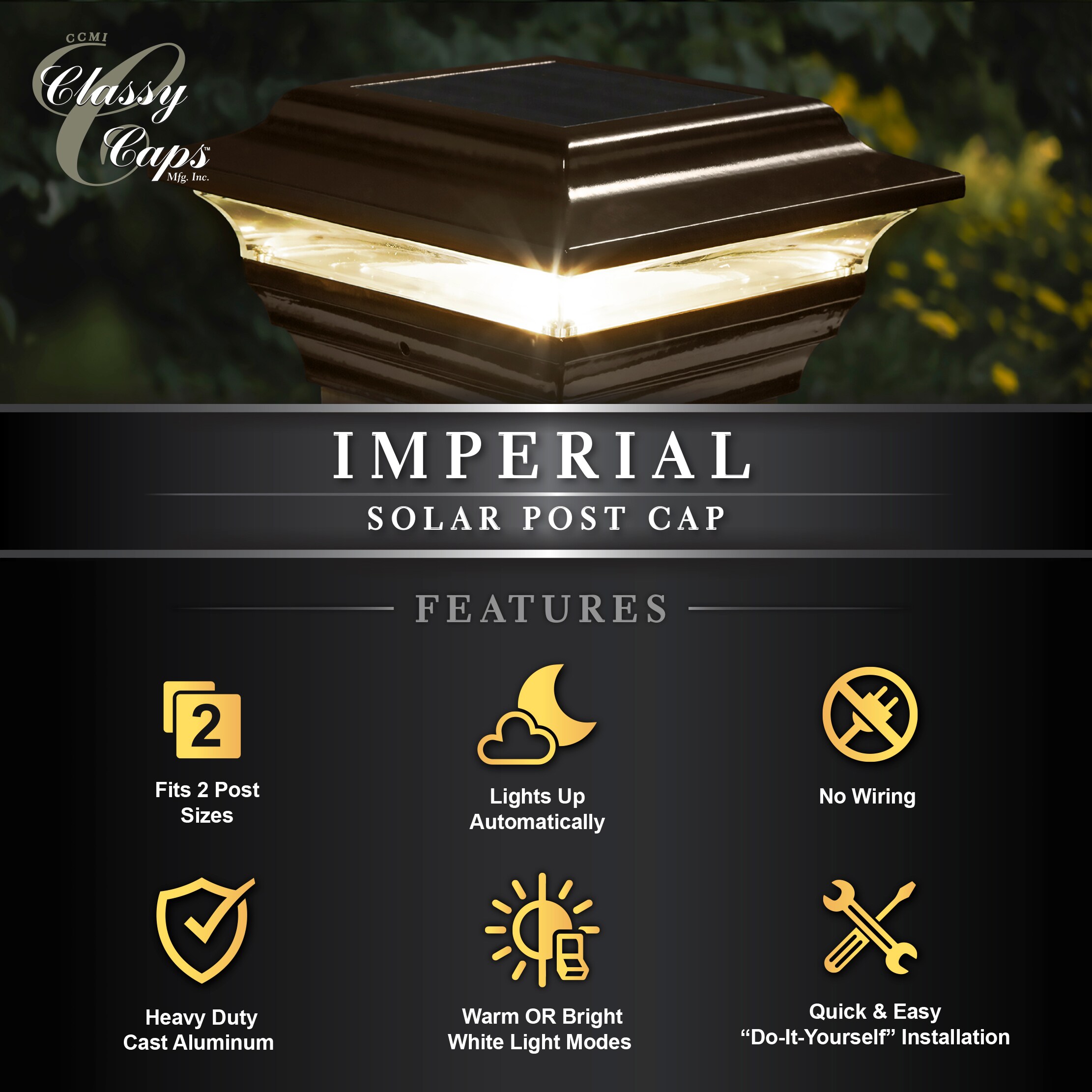 Bronze Aluminum LED Solar Post Cap Light