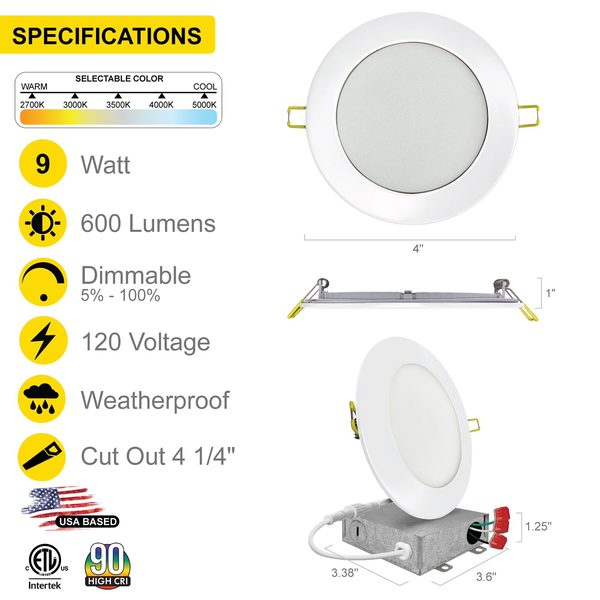White Aluminum 4'' LED Recessed Lighting Kit, 6-Pack