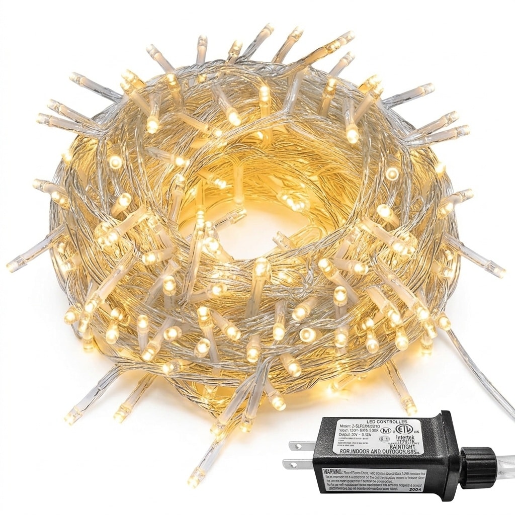 AOIZGMY  Warm White Christmas Lights 300 LED Indoor Outdoor Waterproof String Lights Clear Wire 8 Modes Plug In with Timer for Tree Bedroom