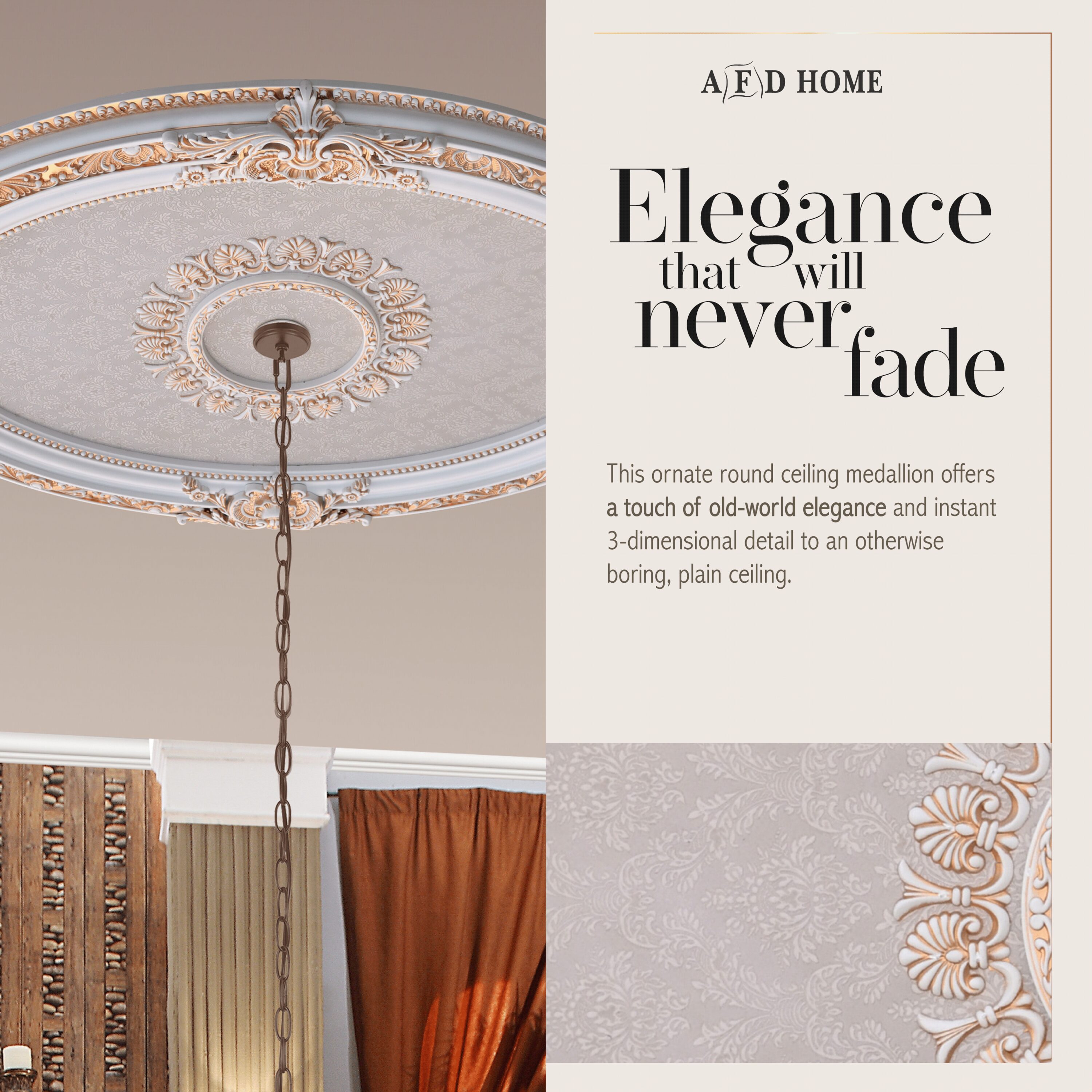 French Blanco Oval White and Gold Ceiling Medallion