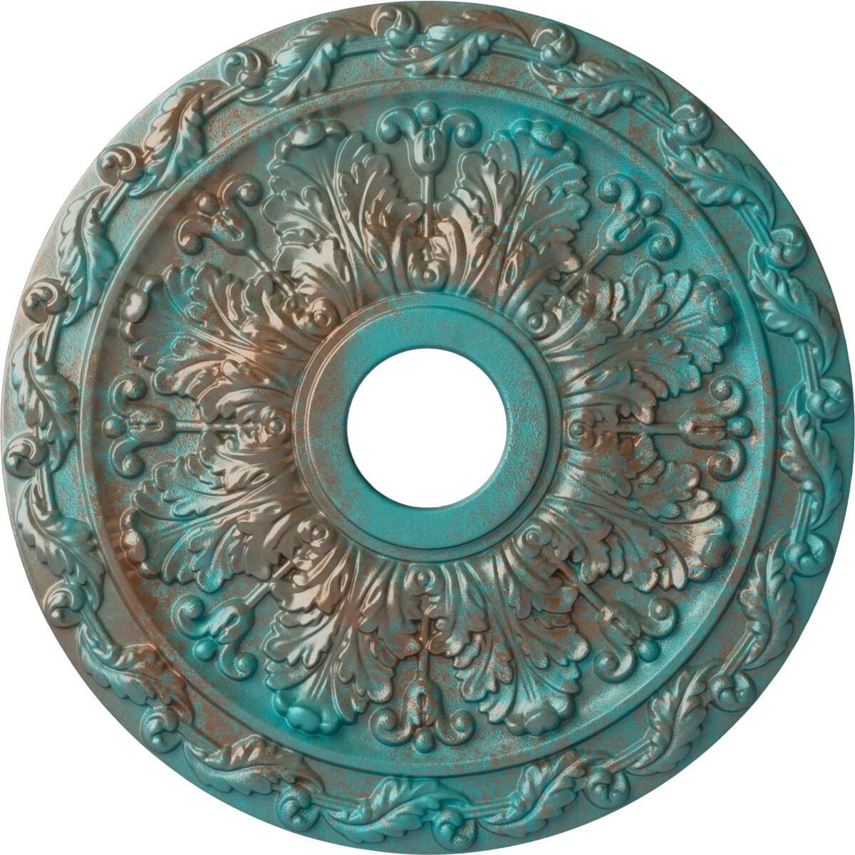 Ekena Millwork CM19SPCGS Spring Leaf 19.875-in W x 19.875-in L Painted Copper Green Patina Polyurethane Whole Ceiling Medallion