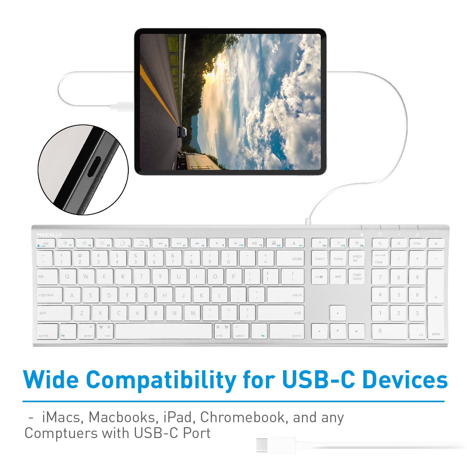 Macally Ultra-slim Usb-c Wired Computer Keyboard For Apple Macbook Pro/air,  Imac, Mac Mini, Mac Pro, Windows Pc Laptops/desktops and Notebooks Plug and  Play- No Drivers Silver Finish in the Computers & Peripherals department at