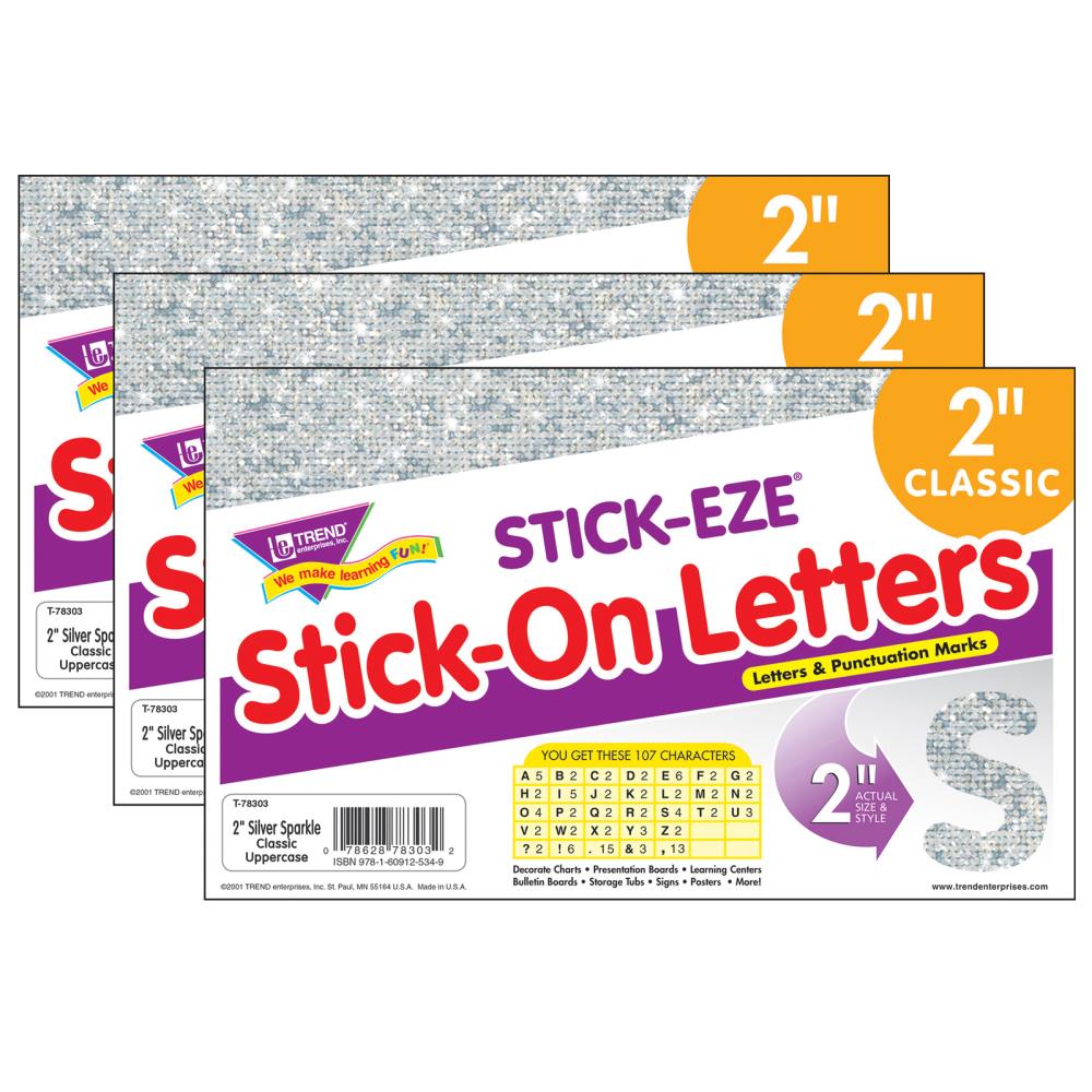 Trend Enterprises Silver Sparkle 2 inch Stick-eze Stick-On Letters