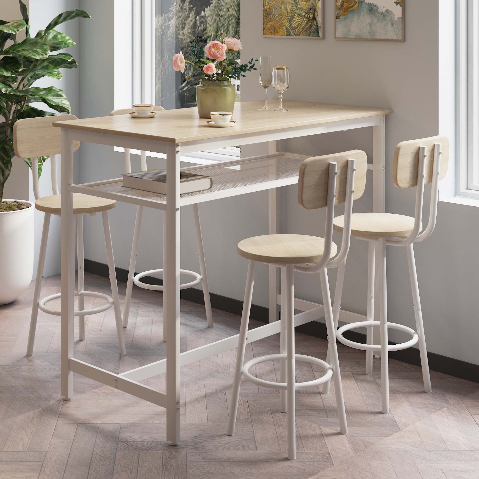 Sunrinx MG66-9-SN White Oak Contemporary/Modern Dining Room Set with Rectangular Table ( Seats 4 )