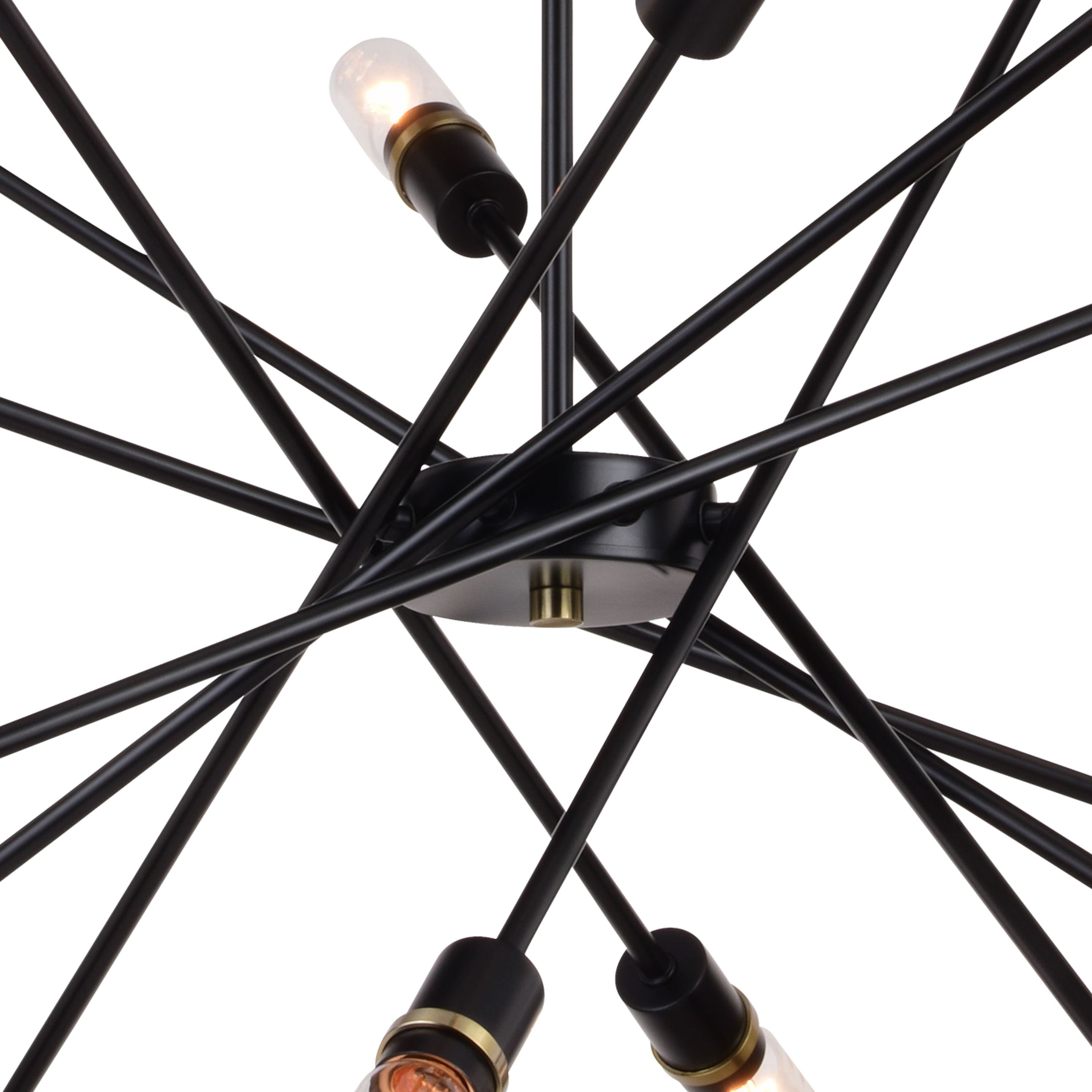 Halsted 29.25" Black and Satin Brass Mid-Century Modern Chandelier