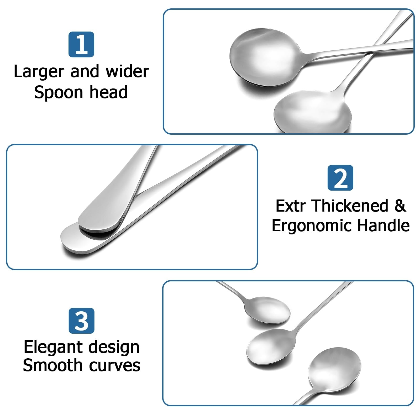 Aoibox  20 Piece Set of 6 7 Inch Stainless Steel Round Soup Spoons Heavy Duty Bouillon Spoons