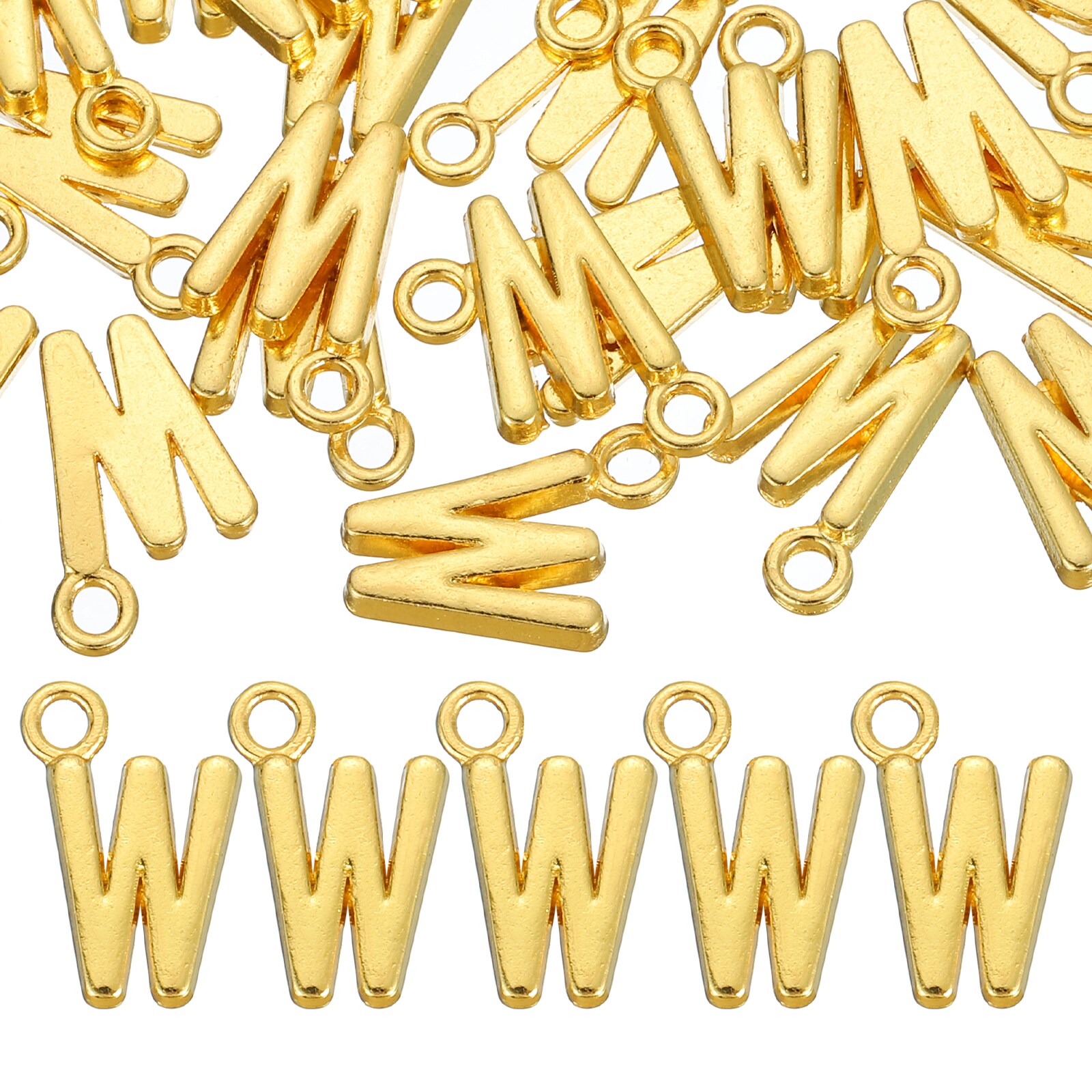 Unique Bargains 40pcs Letter Charm Alloy Letter W Initial Alphabet Charm for DIY Crafts Jewelry Making Bracelets Earrings Necklace Gold #S26062500UX2765