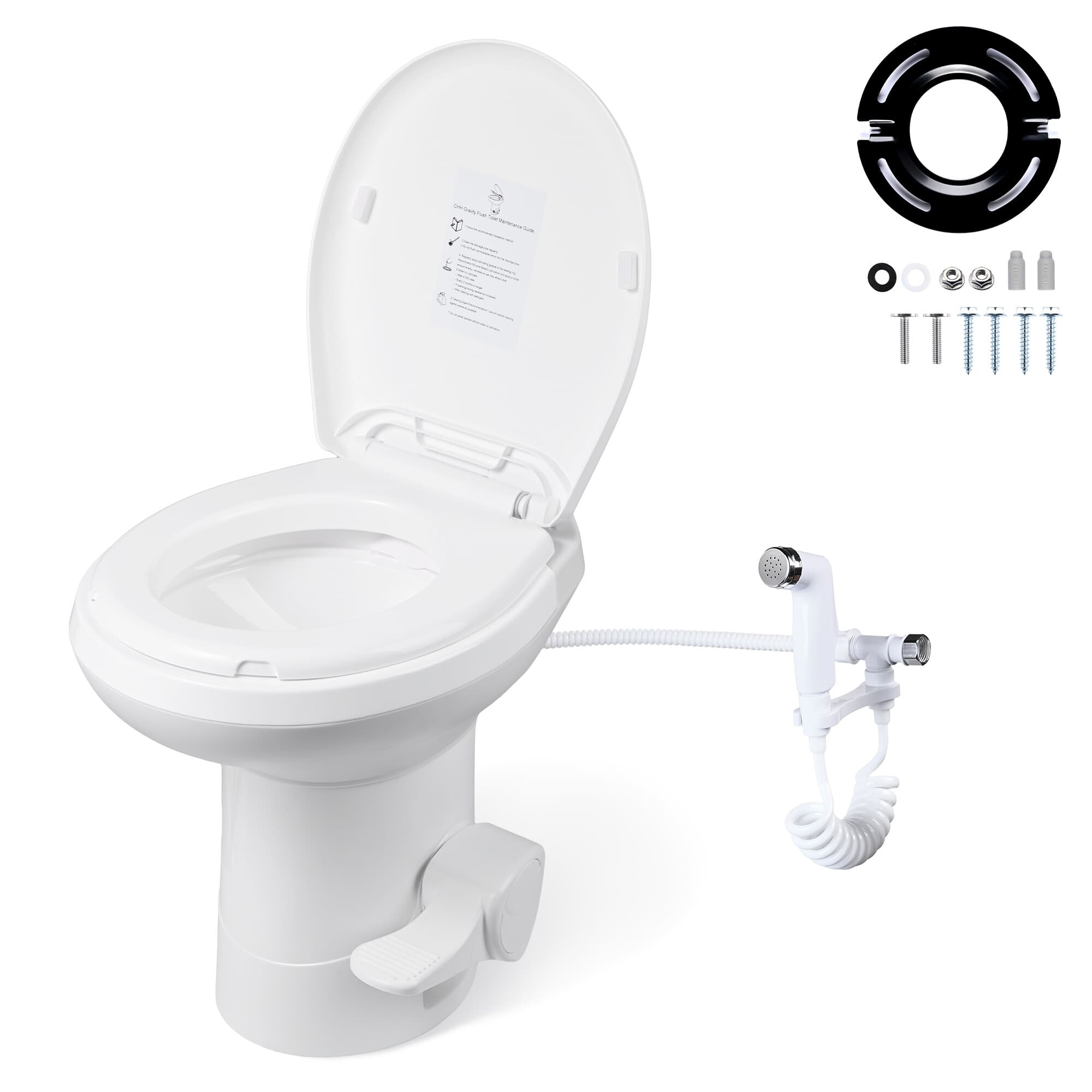 Yescom 22GFT001-3702SH-0709 RV Camper Toilet Gravity Flush Elongated 20 inch High with Bidet Spray Trailer Caravan