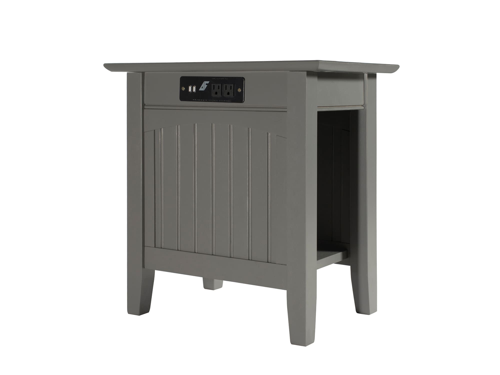 Gray Wood Chair Side Table with Charging Station