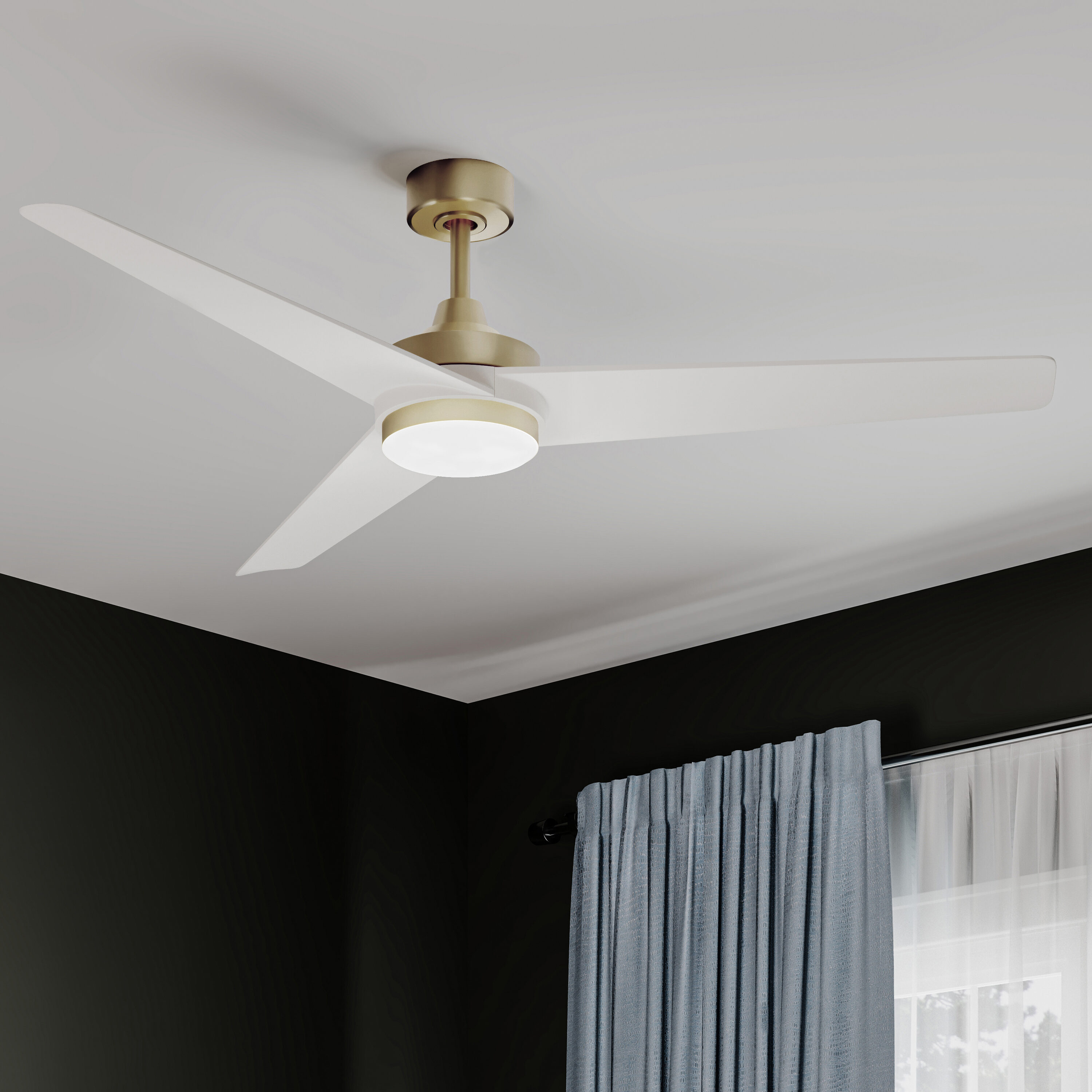 Progress Lighting Velto 60-in Champagne Bronze with Matte White Blades LED Smart Ceiling Fan With Light and Remote Control Included 3 -Blade