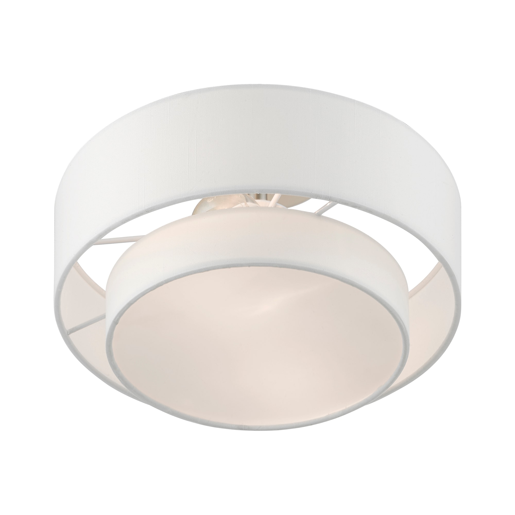 Sleek Brushed Nickel 2-Light Semi-Flush Mount with Off-White Drum Shade