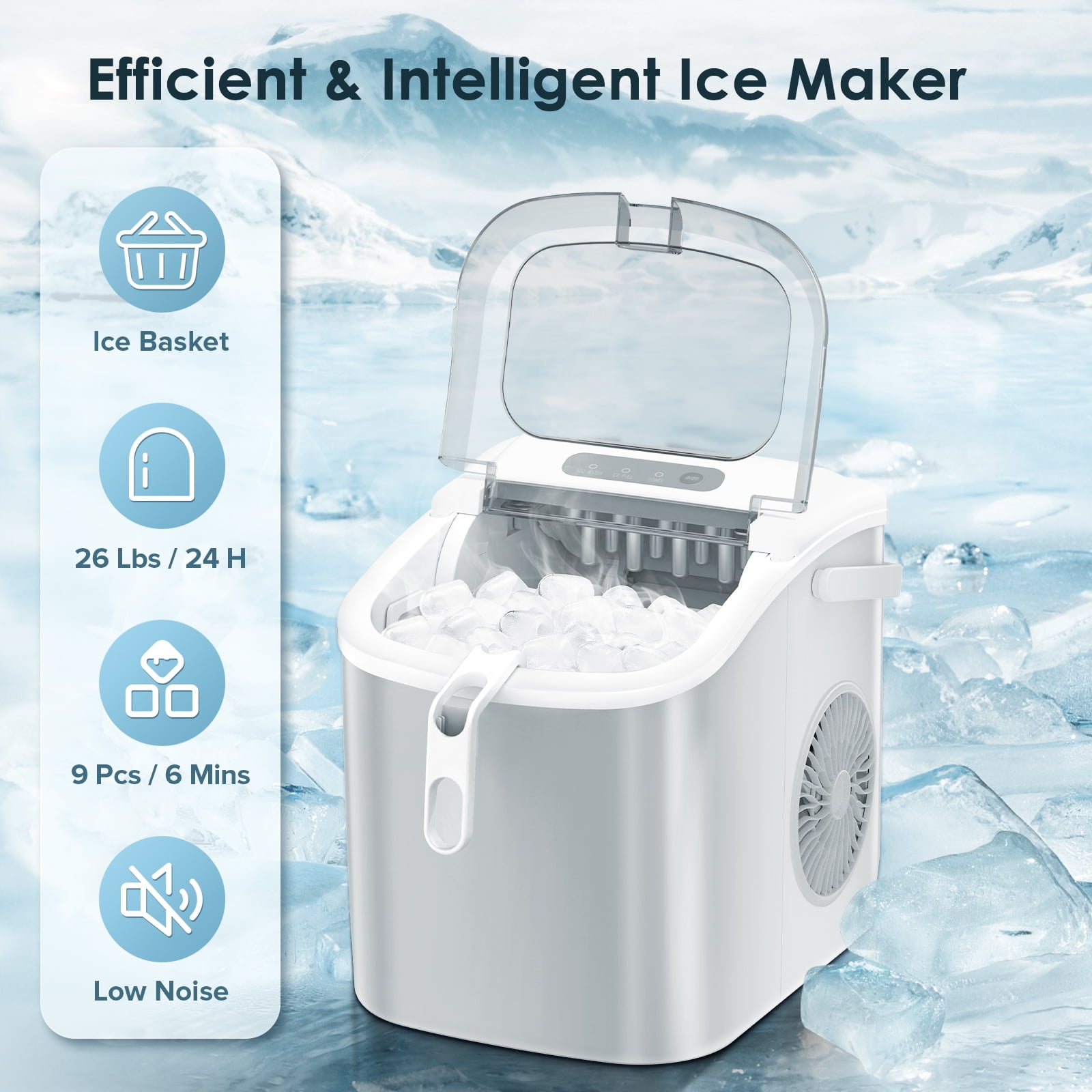 COWSAR 26-lb Ice Per day Countertop or Portable Bullet Ice Maker (White ...