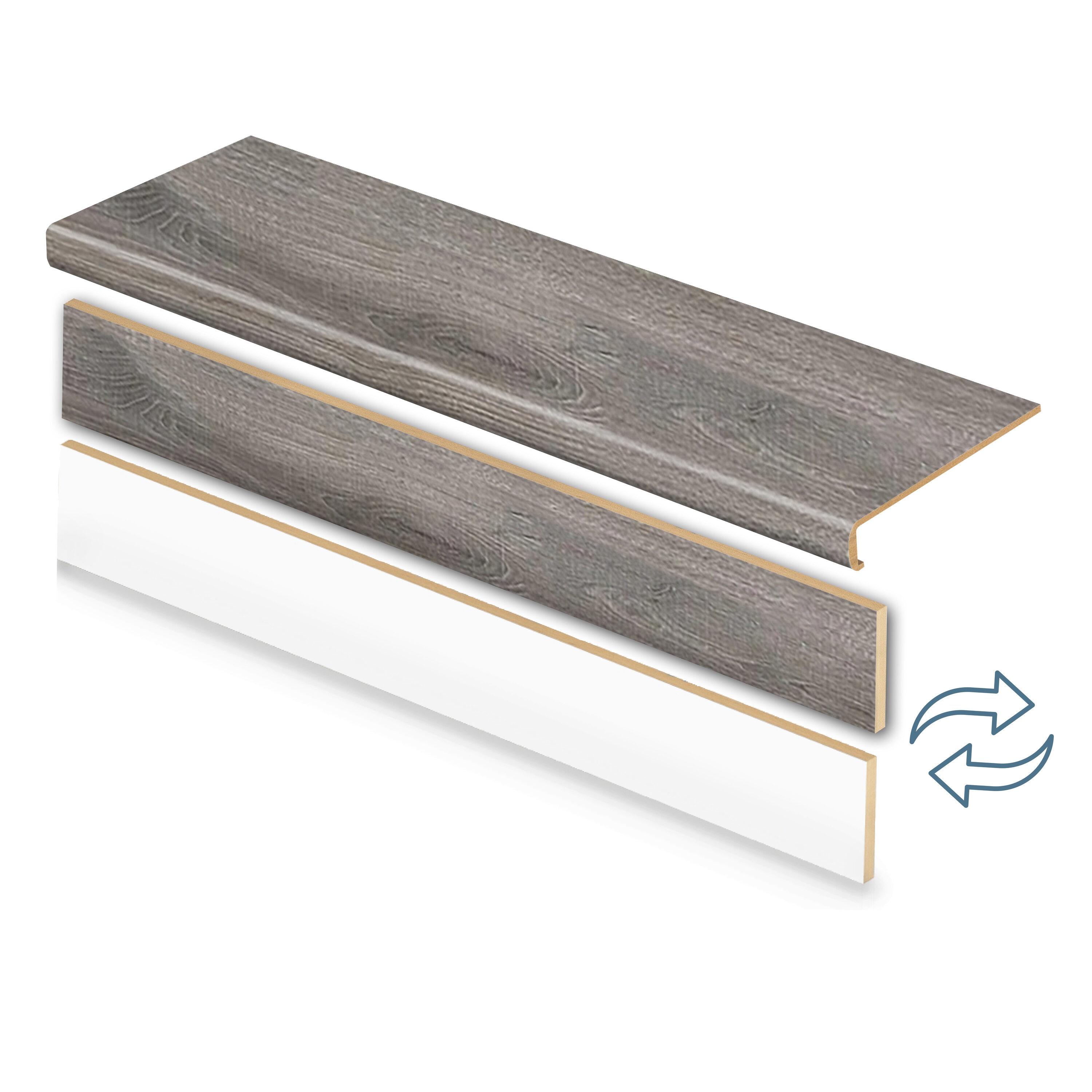 Zamma 20CA71206 Cap A Tread Stair Renewal System 47-in x 12.125-in x 2.1875-in Rich Grey Oak Type 2 Kit with Reversible Riser Laminate No return Square edge Stair Tread