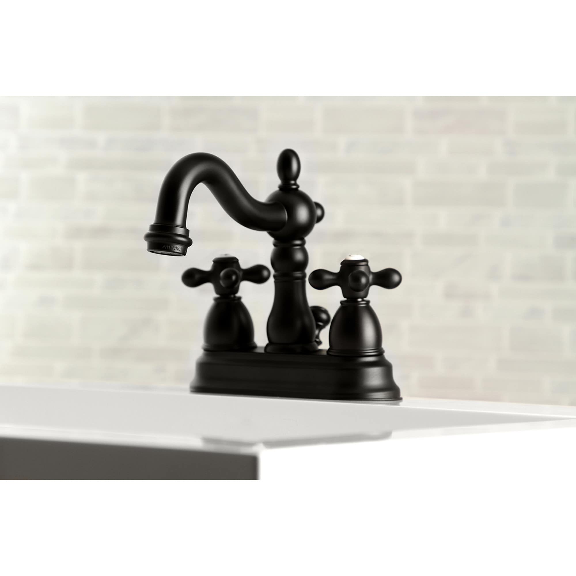 Kingston Brass WLKB1600AX Heritage Matte black 4-in centerset 2-handle Mid-arc Residential Handle Bathroom Sink Faucet with Drain