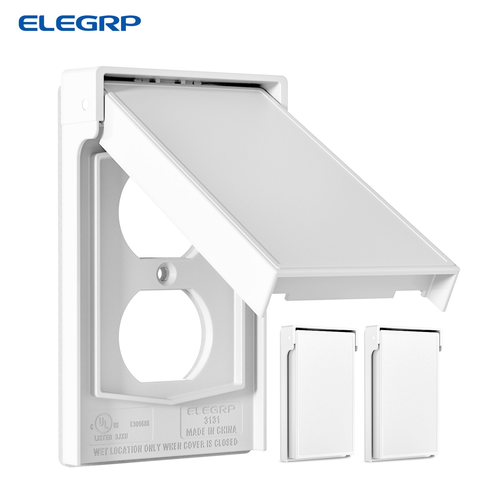 ELEGRP  1-Gang Vertical Duplex Weatherproof Wall Plate Cover Outdoor Electrical Outlet CoverUL Listed 3 packWhite