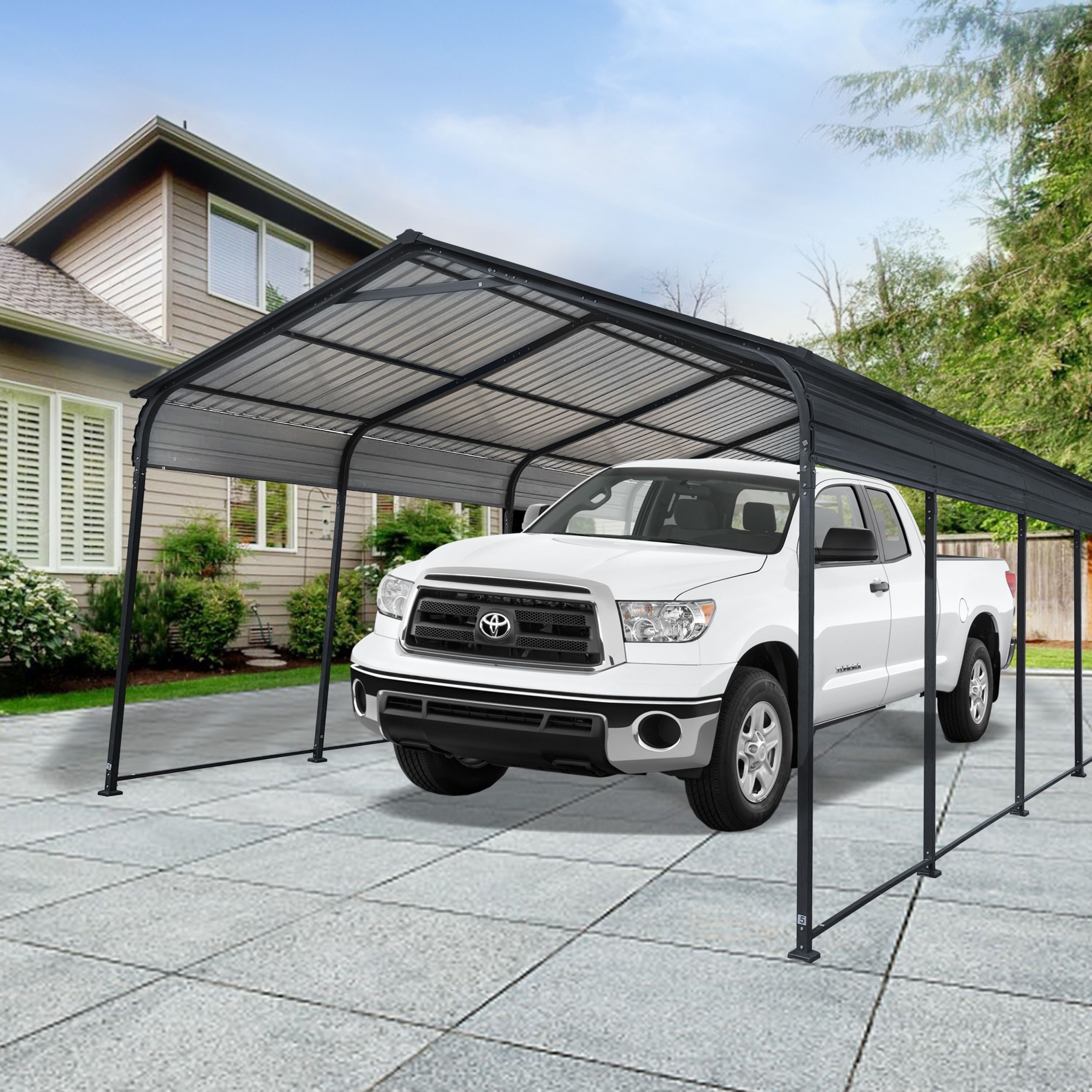 Poinic QURCP-0014S88 12-ft W x 20-ft L x 8.7-ft H Dark Gray Aluminum Carport with Metal Roof