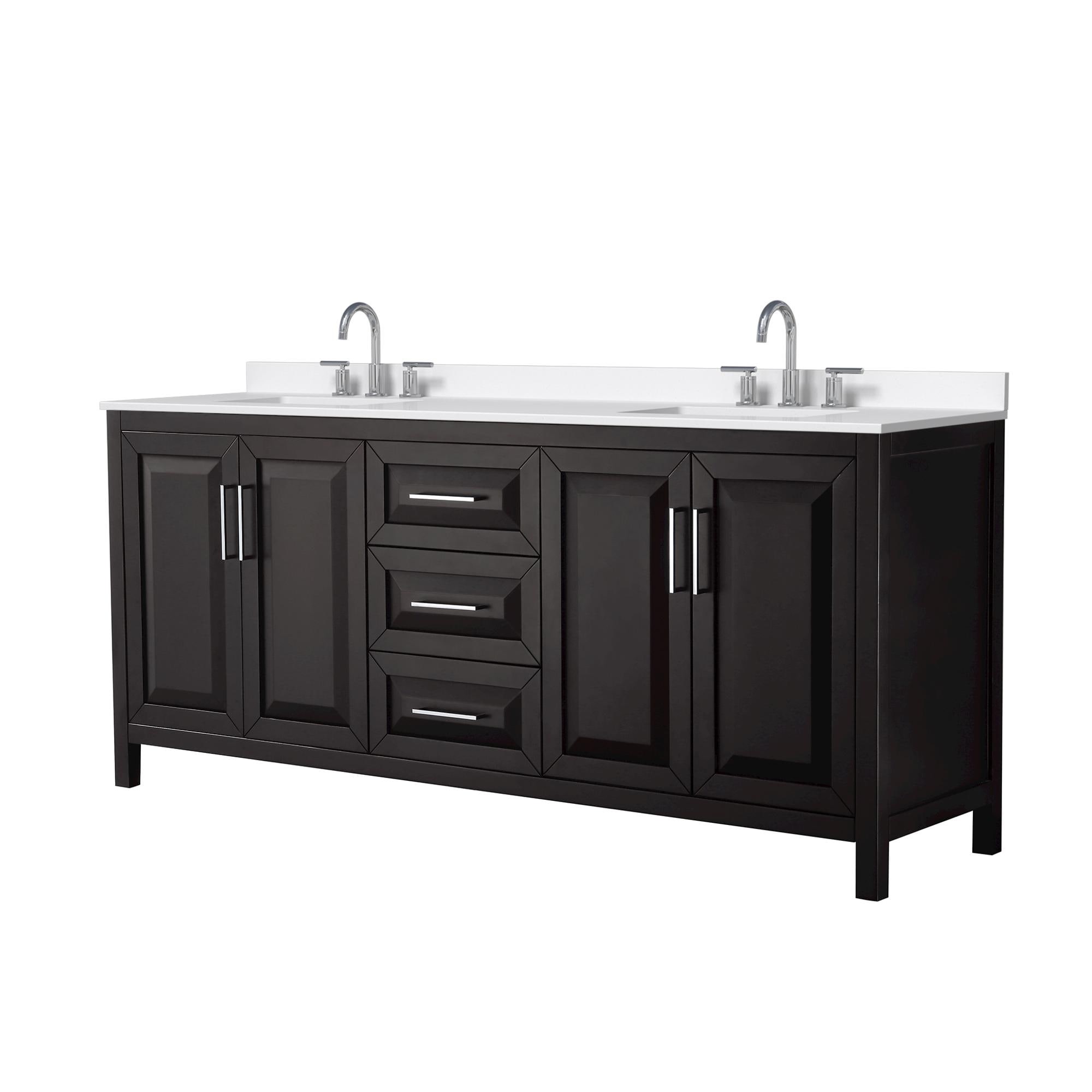 Wyndham Collection WCV252580DDEWQUS3MXX Daria 80-in Dark Espresso with Polished Chrome Trim Undermount Double Sink Bathroom Vanity with White Quartz Quartz Top