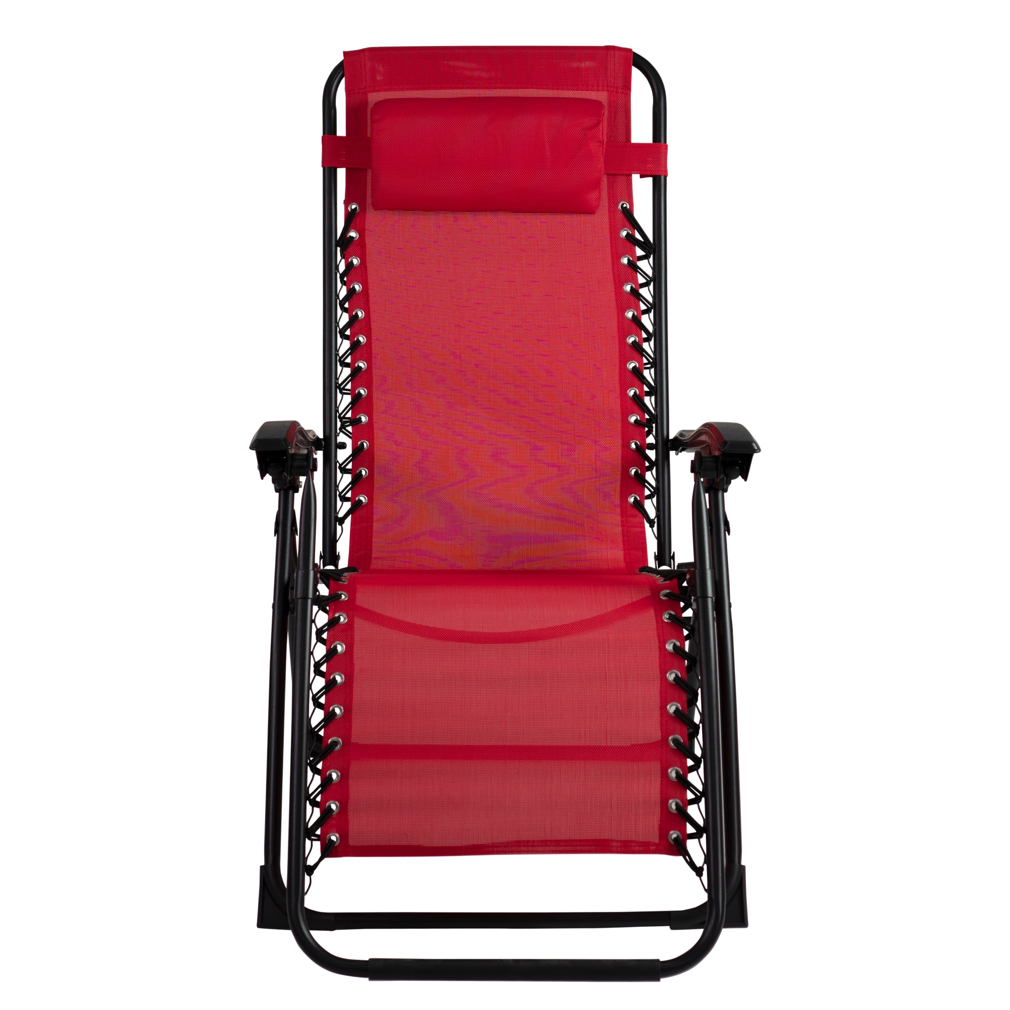 Sun-Ray Black Steel Frame Stationary Zero Gravity Chair with Red Woven ...