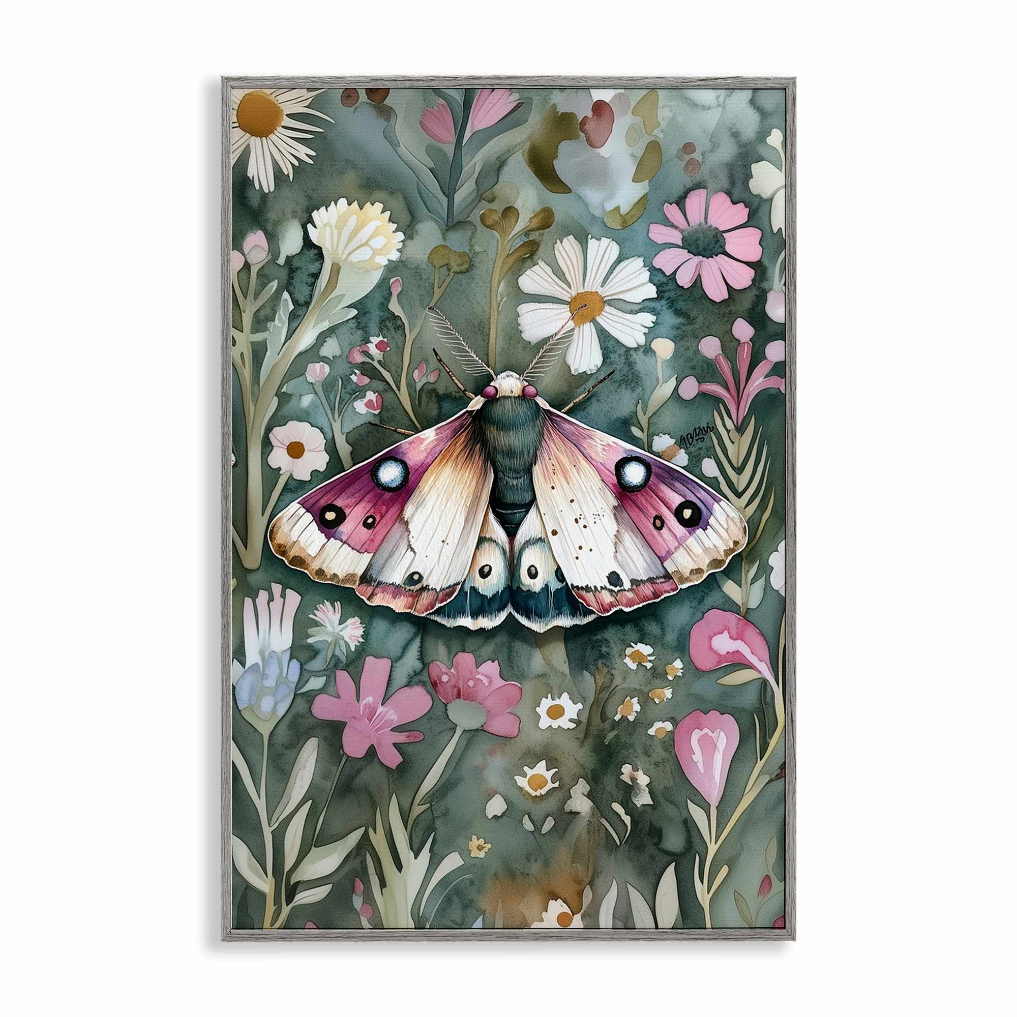 Stupell Industries BT-868-GFF-12X18 Beautiful Moth over Florals Gray Framed Giclee Art By The Dutch Lady 12 x 18