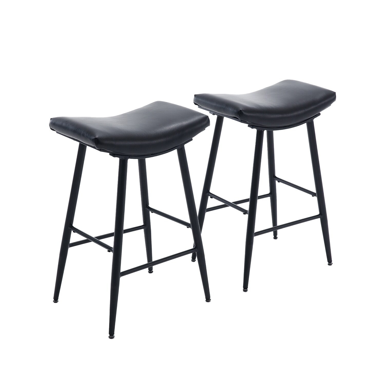 Set of 2 Black 28-in H Bar height Metal Bar Stools with Saddle Seat and Upholstered Fabric | - Bybafun YA3700214