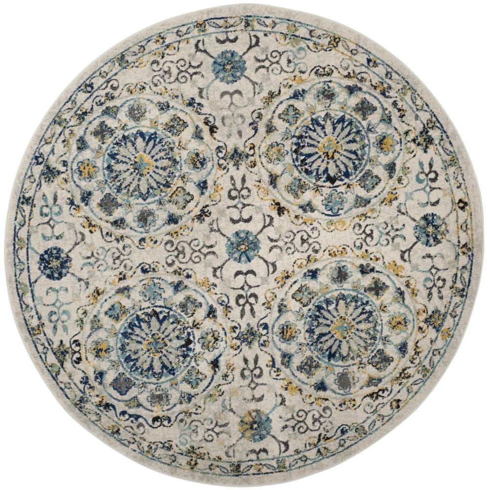 Safavieh EVK252C-7R Evoke Groome 7 x 7 (ft) Loomed Synthetic Ivory/Blue Round Indoor Medallion Bohemian/Eclectic Area rug