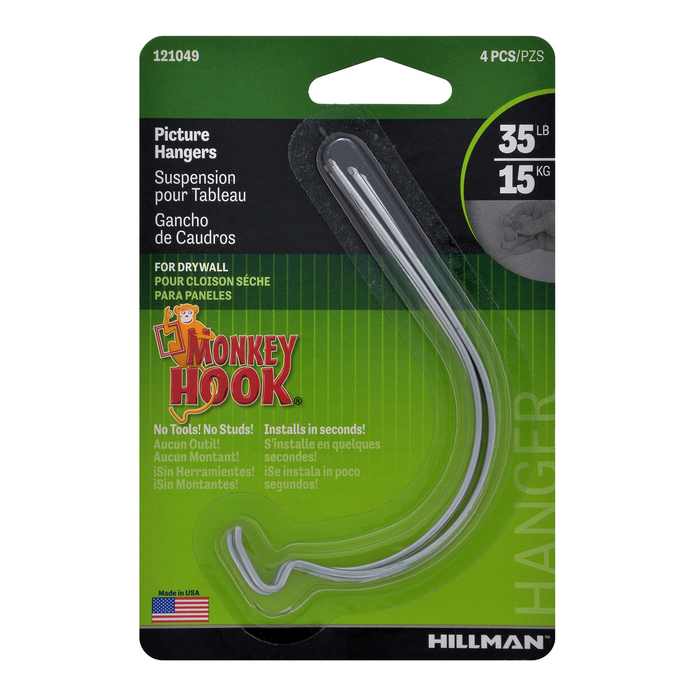 Hillman Monkey Hooks 35 Lbs Value Pack Of 4 in the Picture Hangers