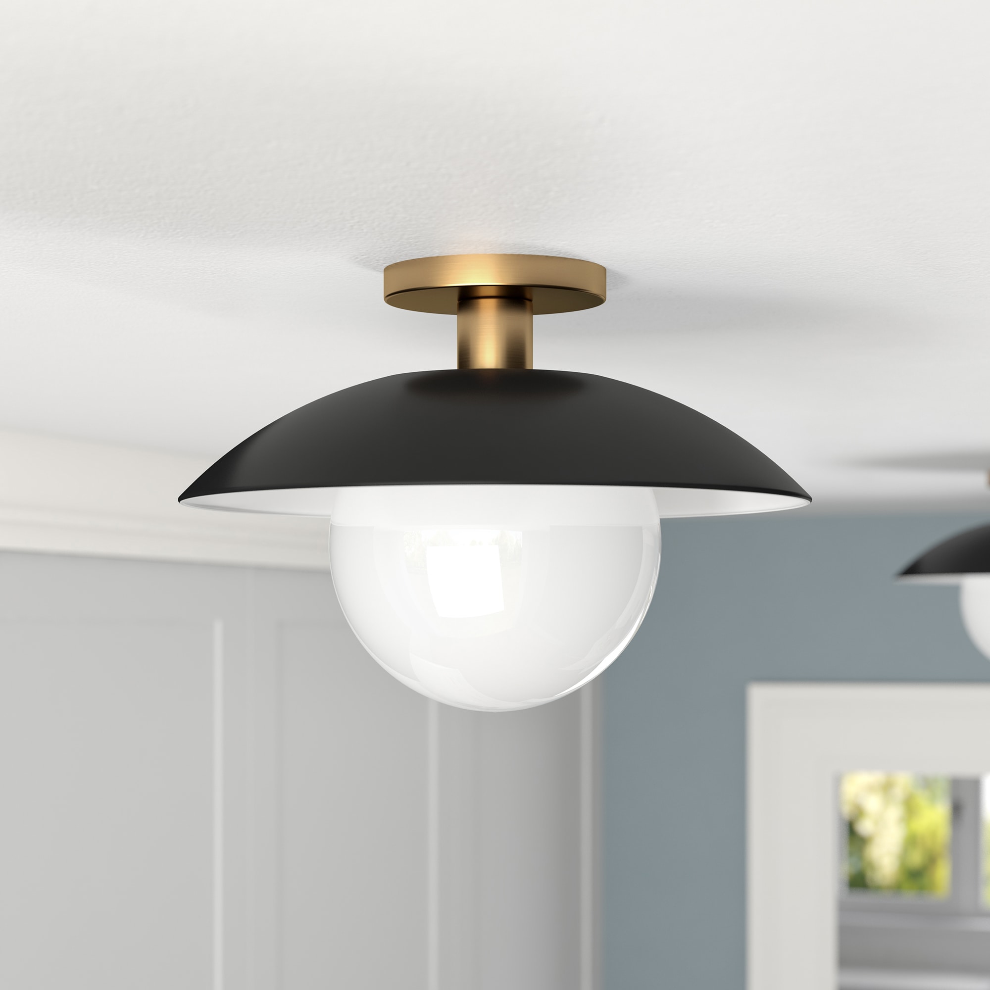 Hailey Home SF1778 Alvia 1 -Light 15-in Black Semi Flush Mount Light