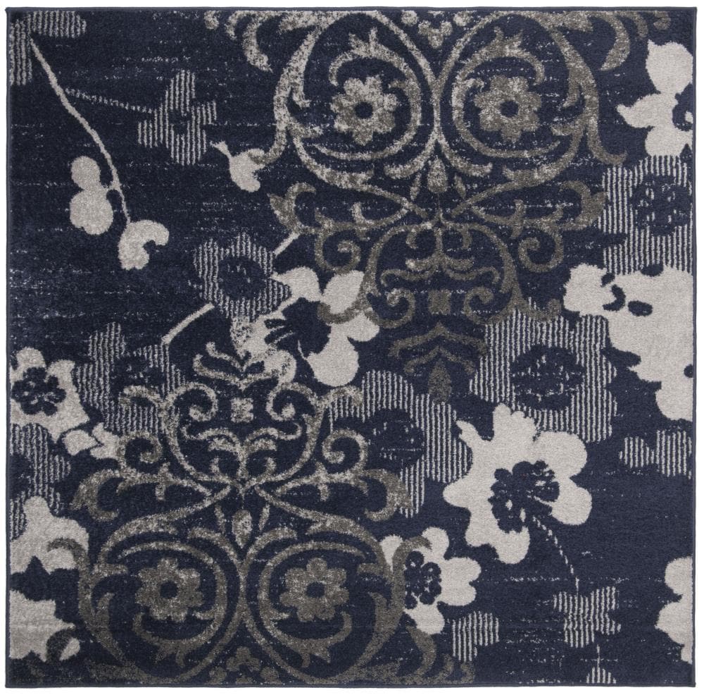 Safavieh ADR114N-4SQ Adirondack Serene 4 x 4 (ft) Loomed Polypropylene Navy/Silver Square Indoor Abstract Lodge Area rug