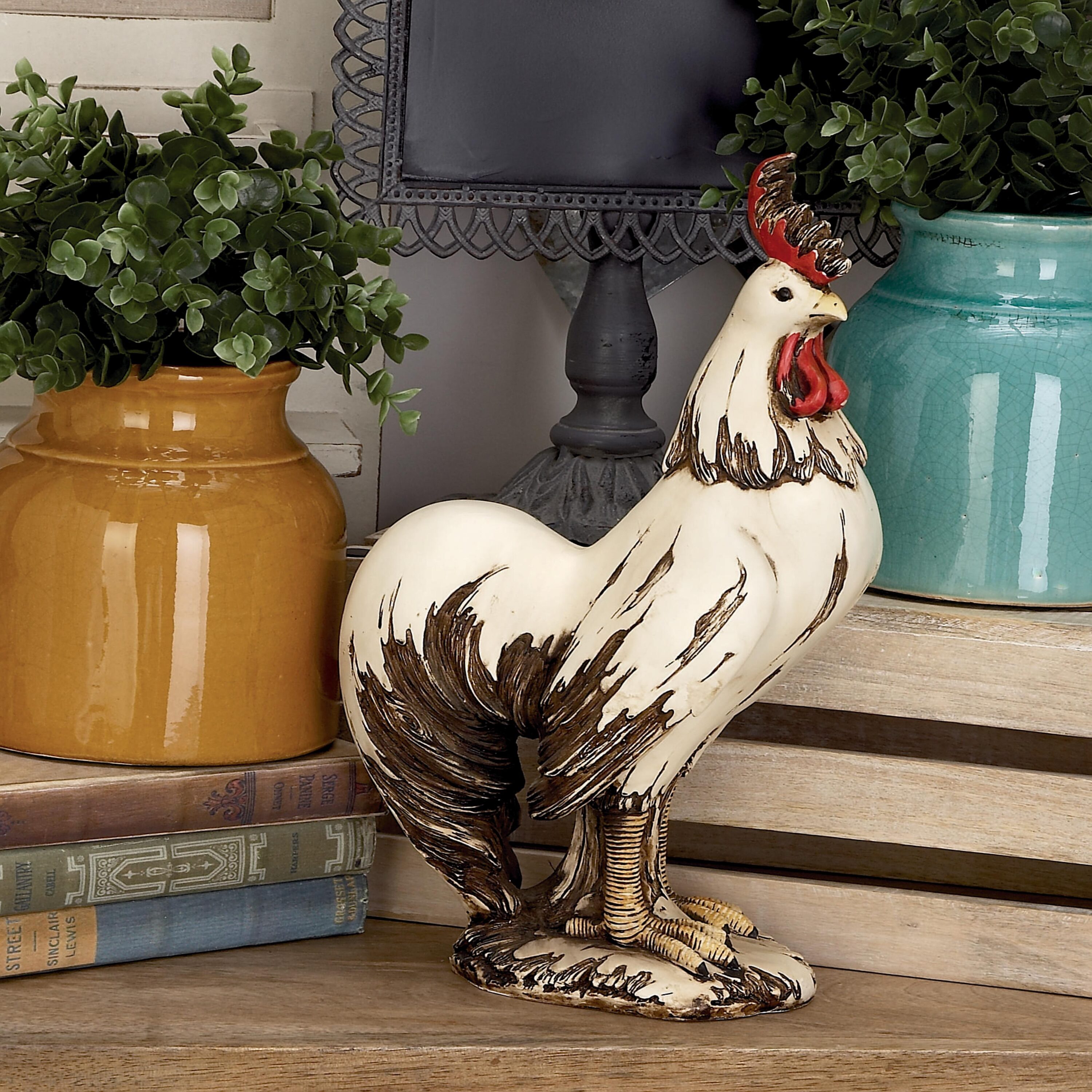Grayson Lane 58220 15-Inches H x 10-Inches W White Rooster Garden Statue