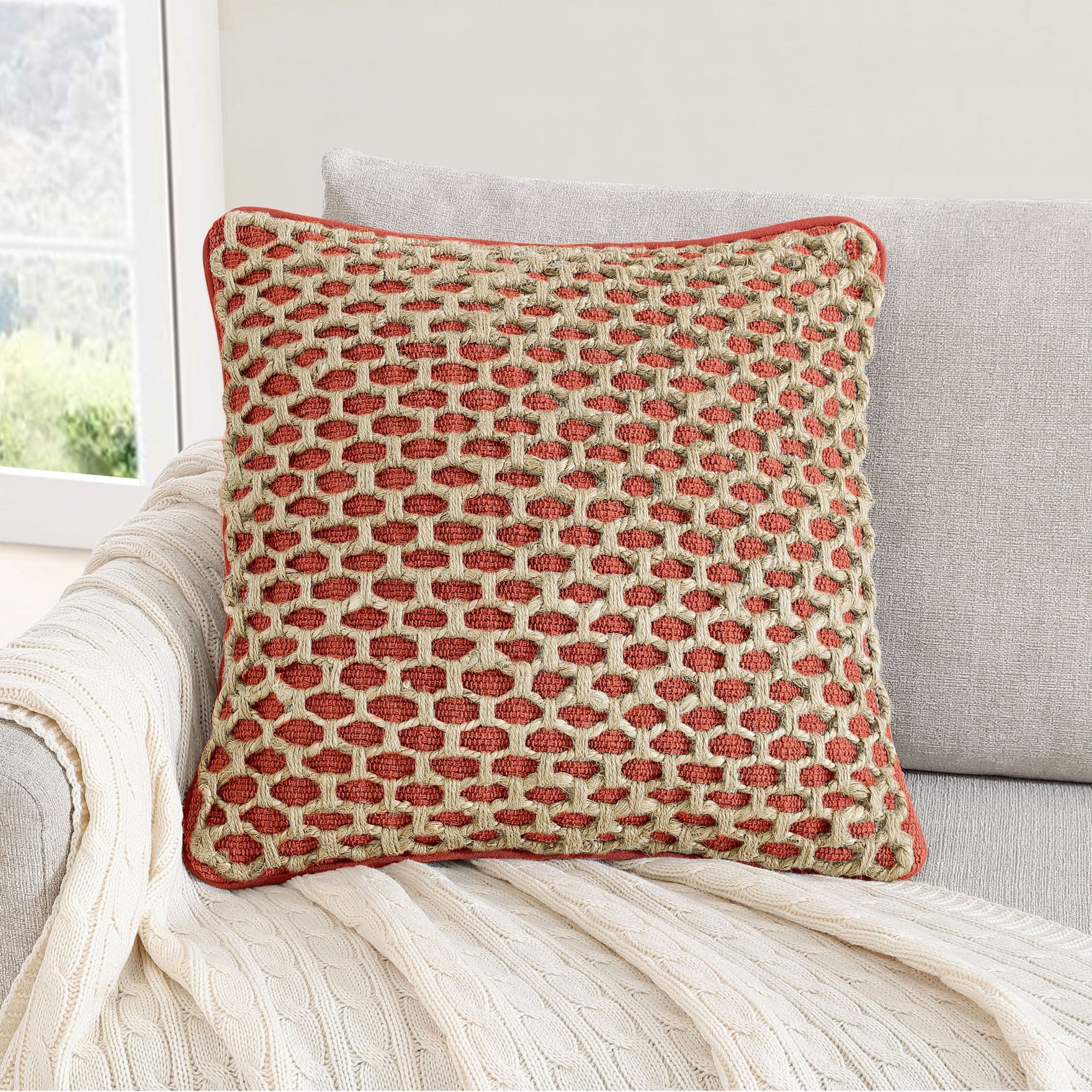 Boho Living  Jada 20-in x 20-in Rust Decorative Pillow