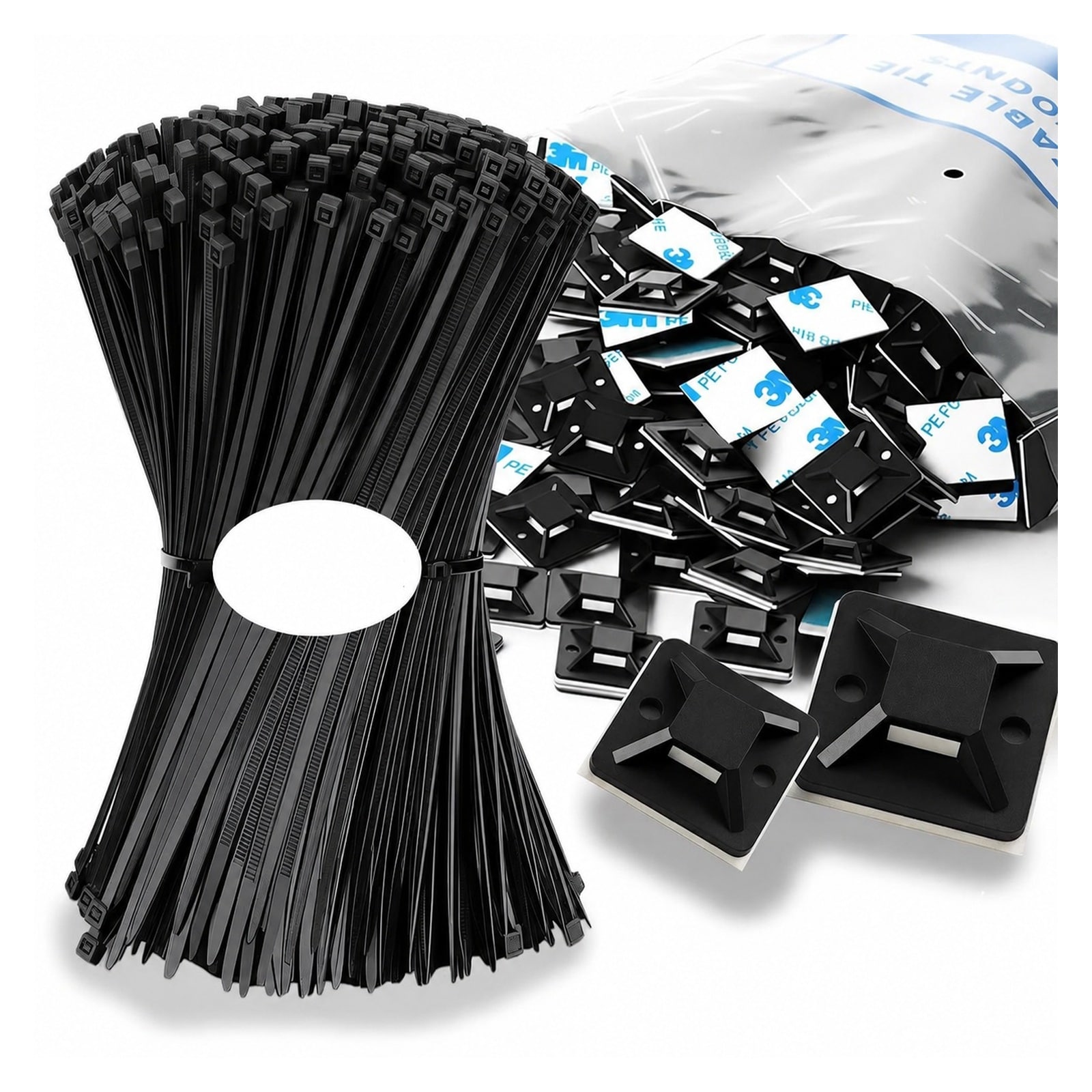 Afoxsos  Zip Tie Mounts 1000 PCS Cable Self Adhesive Mounts Set for Wire Management with Stick Pads Anchors Clips Squares Holders Black