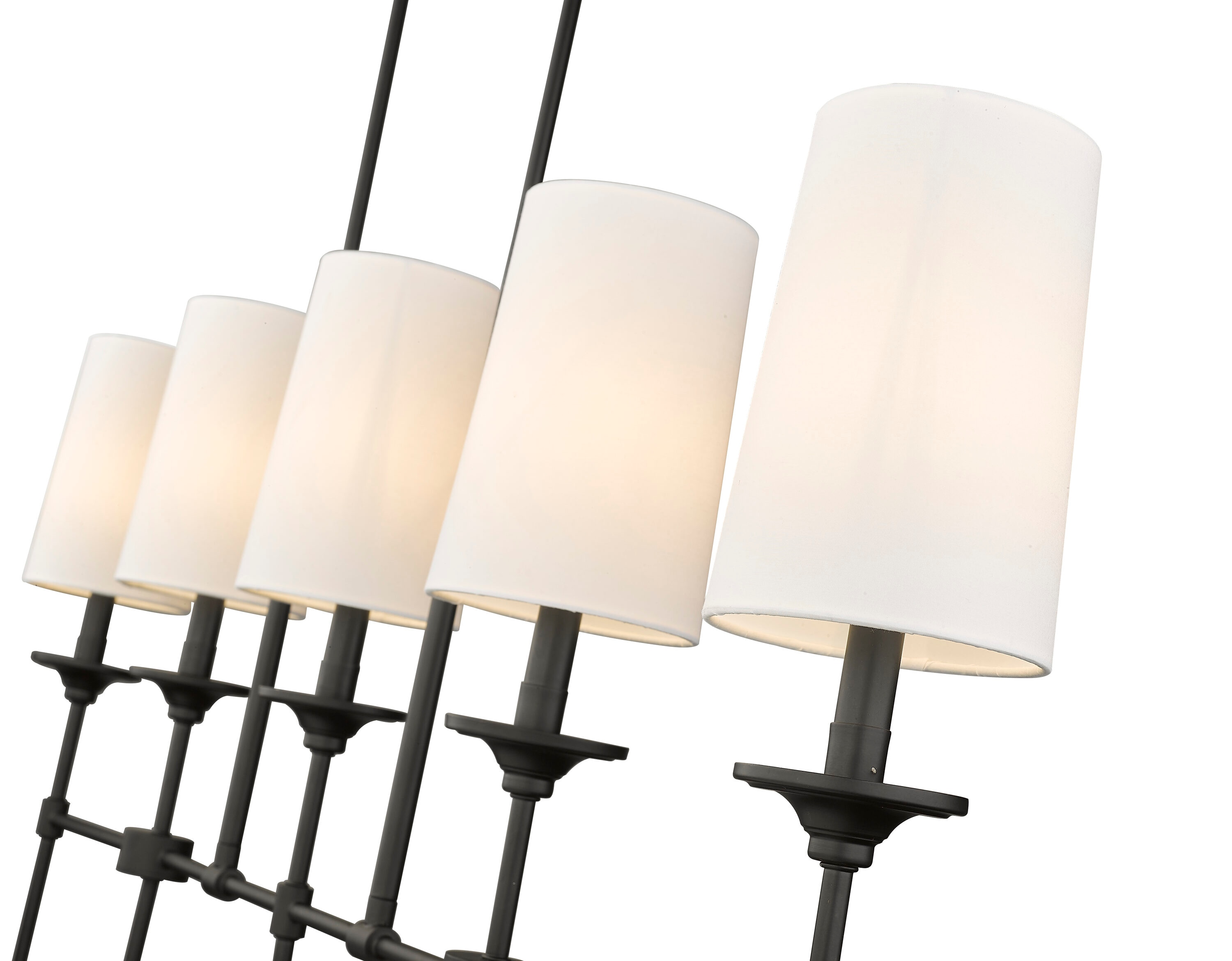 Emily Rubbed Brass 51" 5-Light Chandelier with Off-White Shades