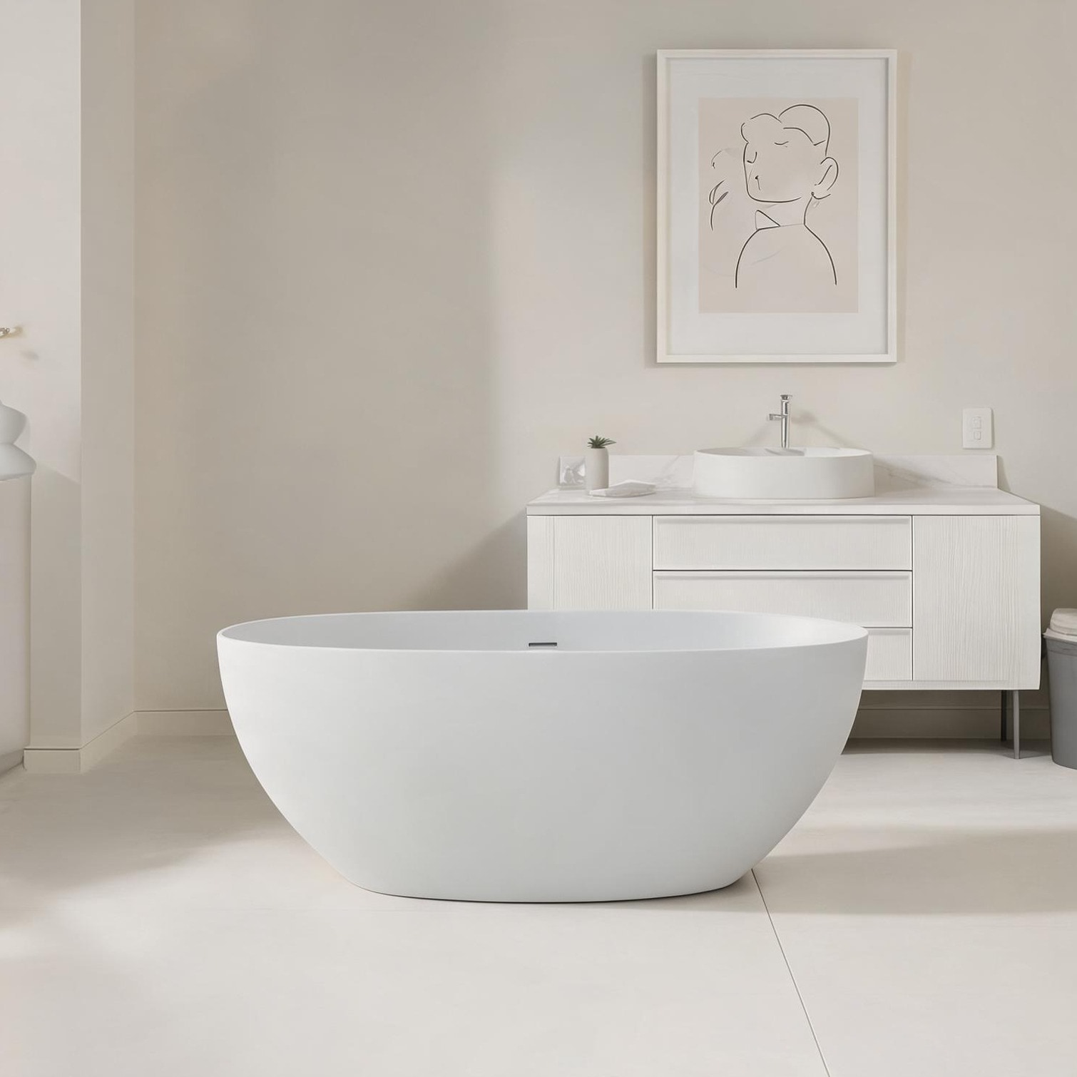 sunjurt Rectangular Solid Surface Soaking Bathtub Deep Crisp White ...