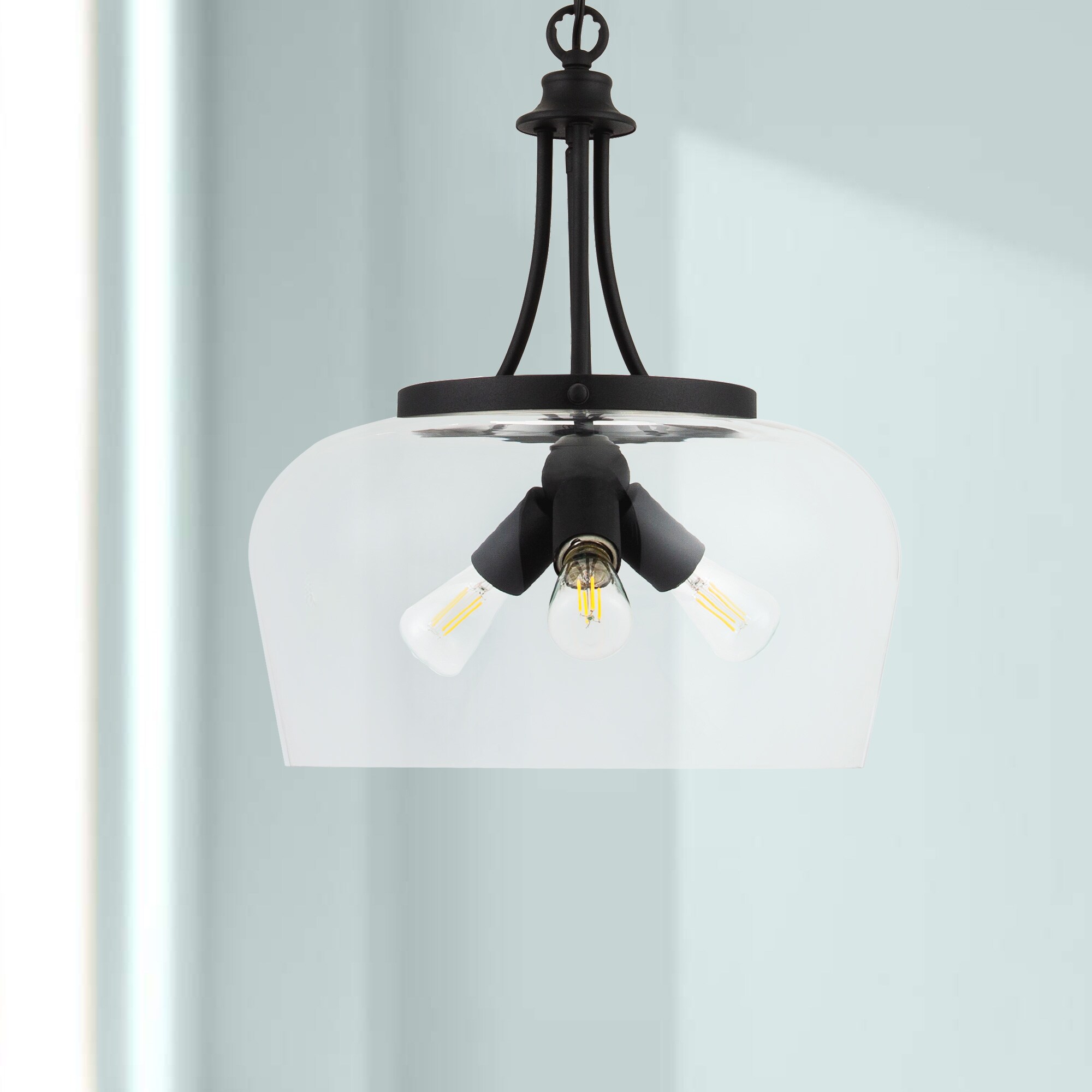 Matte Black 3-Light Dome Pendant with Glass Shade