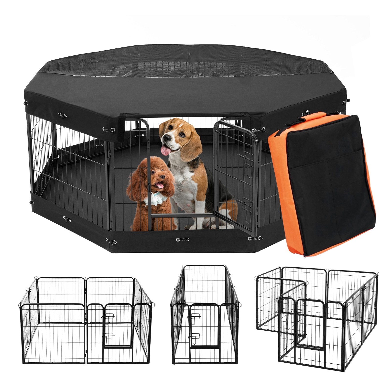 VEVOR Dog Playpen  8 Pcs 24 x 24 in Panels Foldable Metal Pet Exercise Pen  Dog Fence Indoor and Outdoor Pen with Door  Storage Bag  Top Cover and Bottom Pad  for Dogs  Cats and Other Small Animals