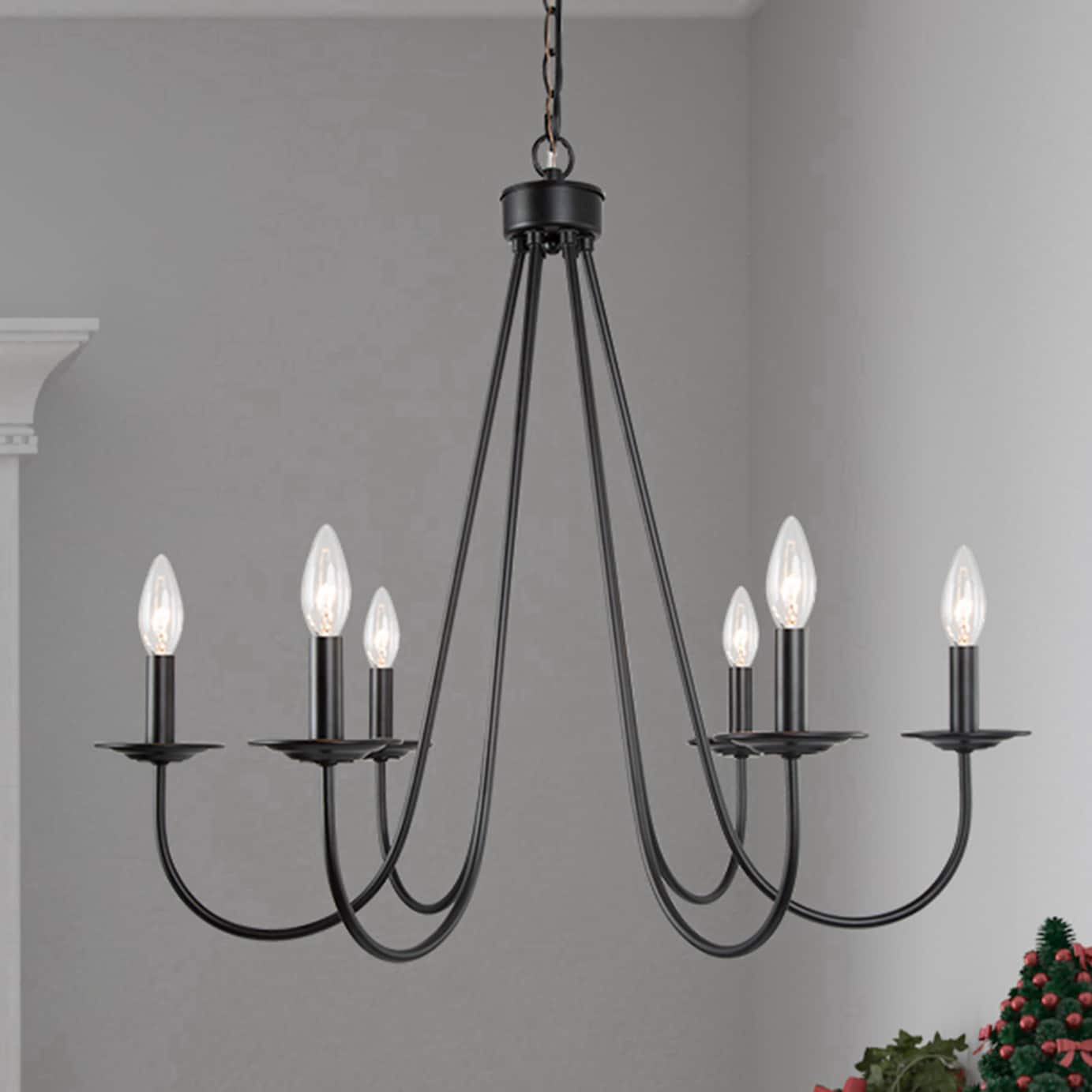 Uolfin 6-light Matte Black Farmhouse Led Dry Rated Chandelier In The 