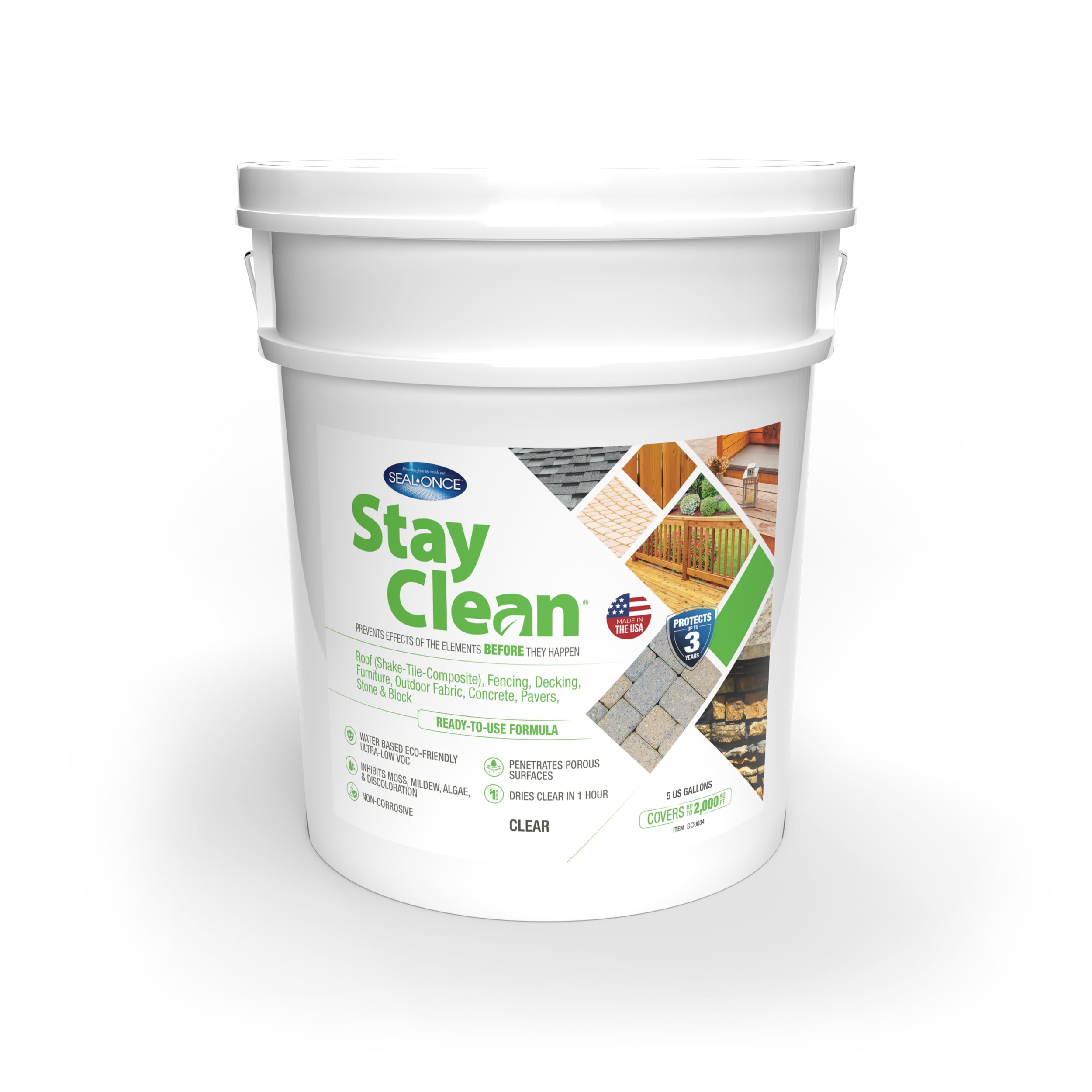SEAL ONCE SO0034 Stay Clean Clear Flat Transparent Water-based Mildew Resistant Mold Resistant Exterior Sealer ( 5-gallon )