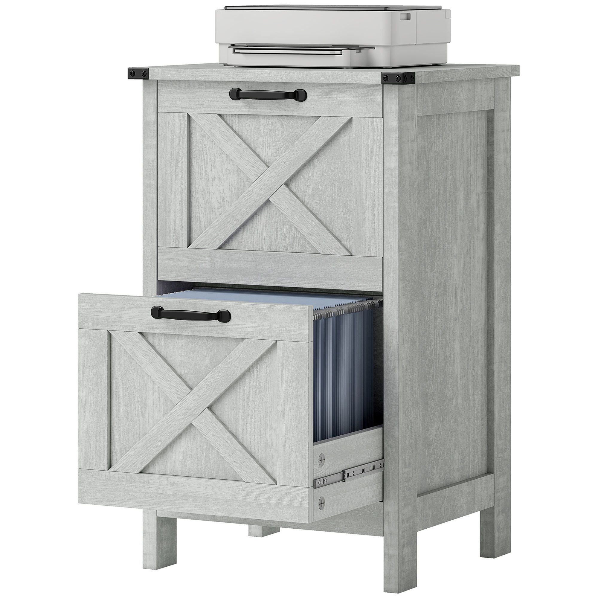 JUSHUA Vertical File Cabinet with 2 Drawers Rustic Farmhouse Office Storage Cabinet for A4 Letter Size Distressed Light Gray