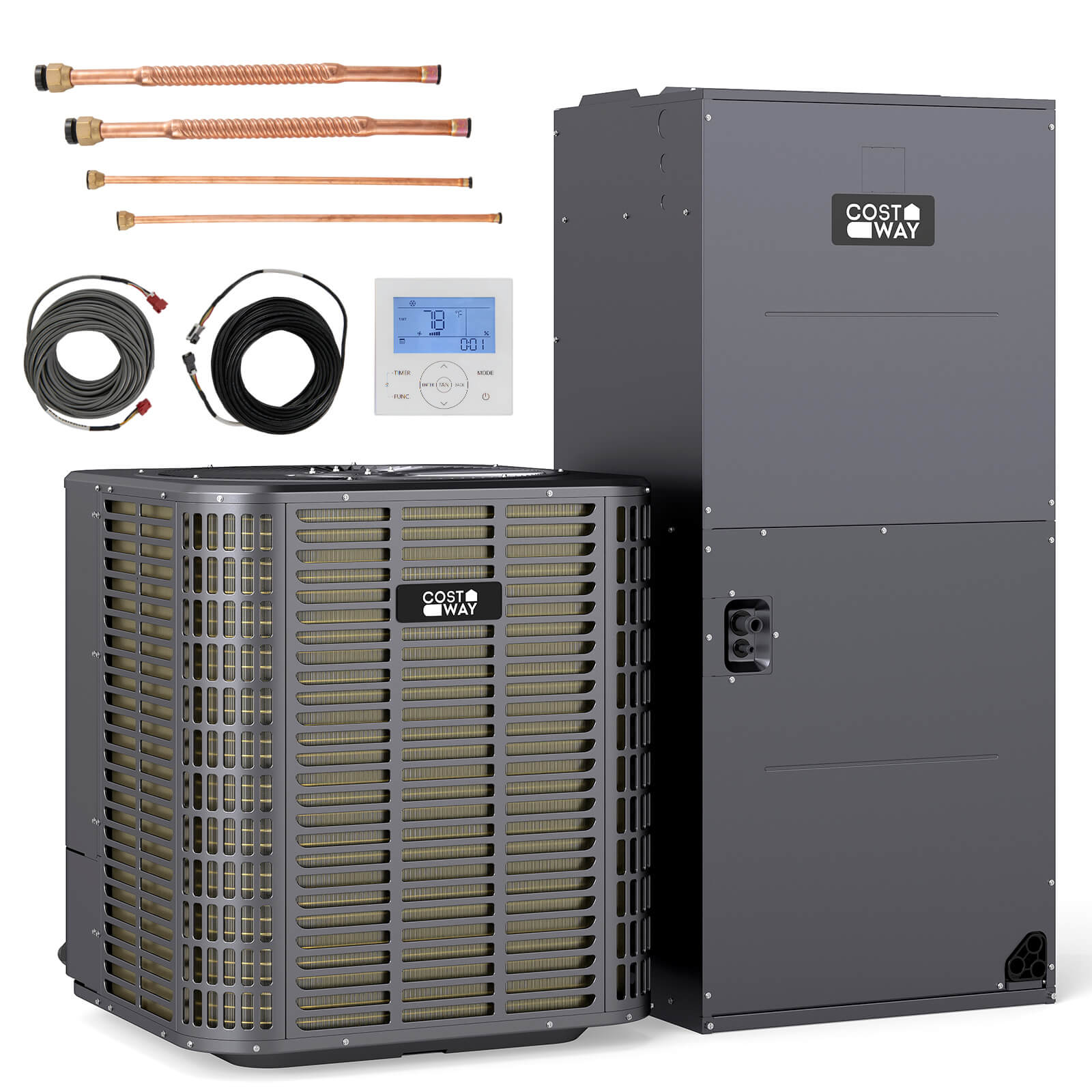 Costway  5 Ton 17 SEER2 Central Air Conditioner Heat Pump System with Air Handler Unit