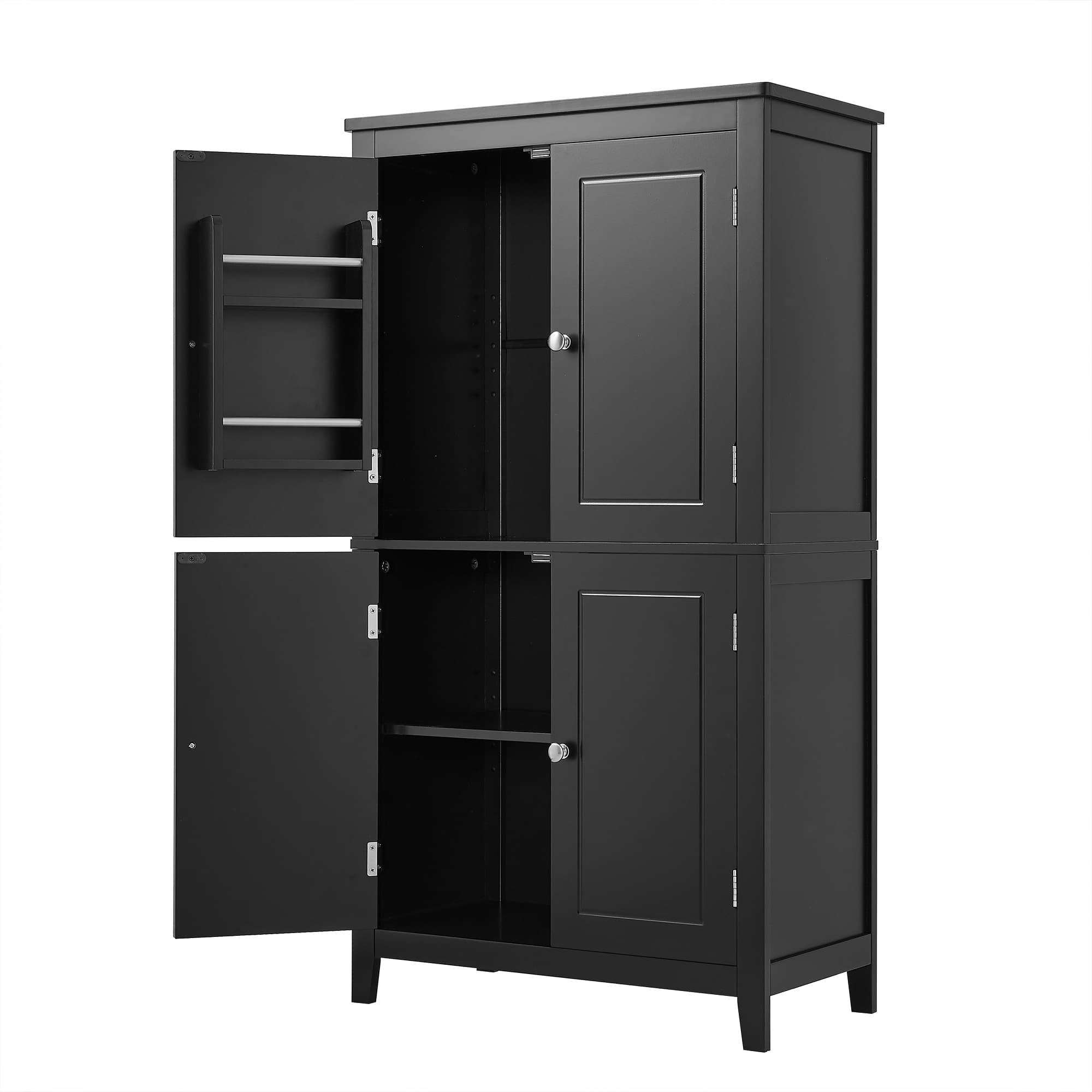 Ama Pear Elegant Black Freestanding Bathroom Floor Storage Cabinet with 4 Doors Adjustable Shelves for Office Bathroom